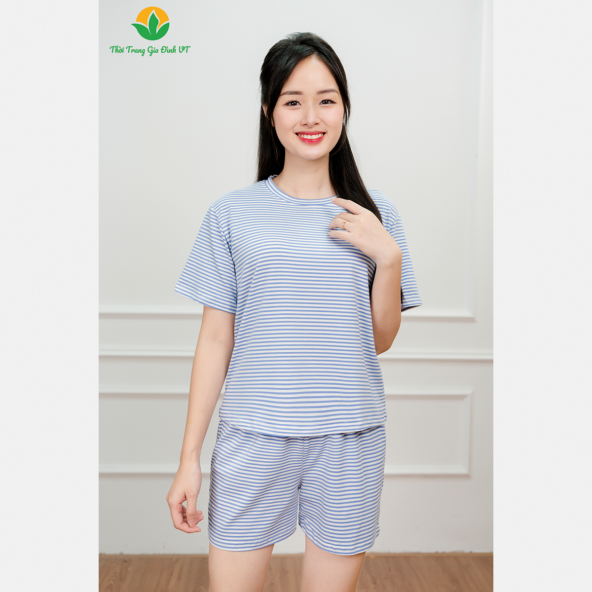 Mô tả Bộ đùi nữ chất cotton thời trang Việt Thắng áo cộc tay quần đùi kẻ sọc - B43.2407 - 5