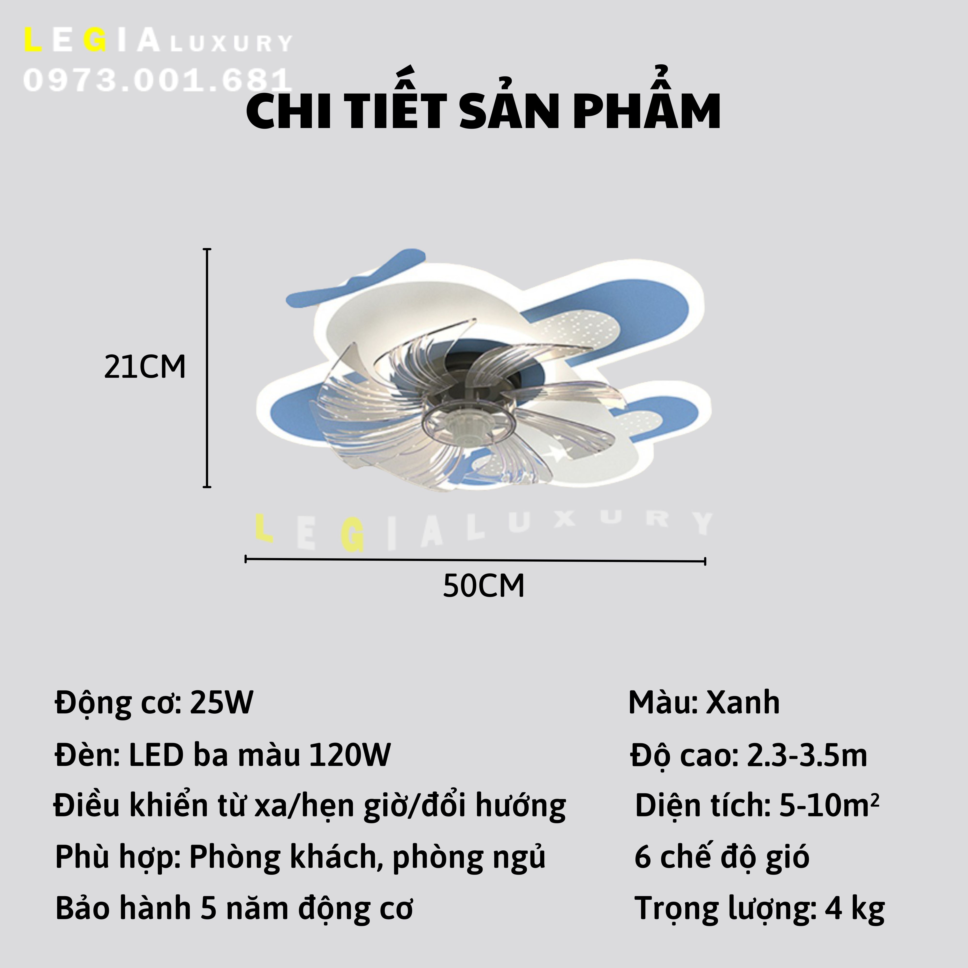 Mô tả Quạt trần cho bé | Quạt trần phòng ngủ trẻ em | Quạt trần nhỏ nhẹ | Quạt trần mini Lê Gia - 12