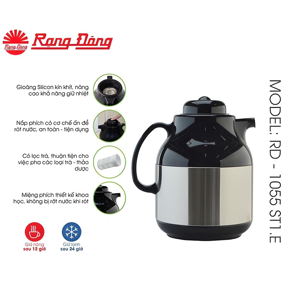 Mô tả Phích Pha trà Dung tích 1 Lít có lõi lọc Rạng Đông - Model: RD-1055 ST1.E - 1
