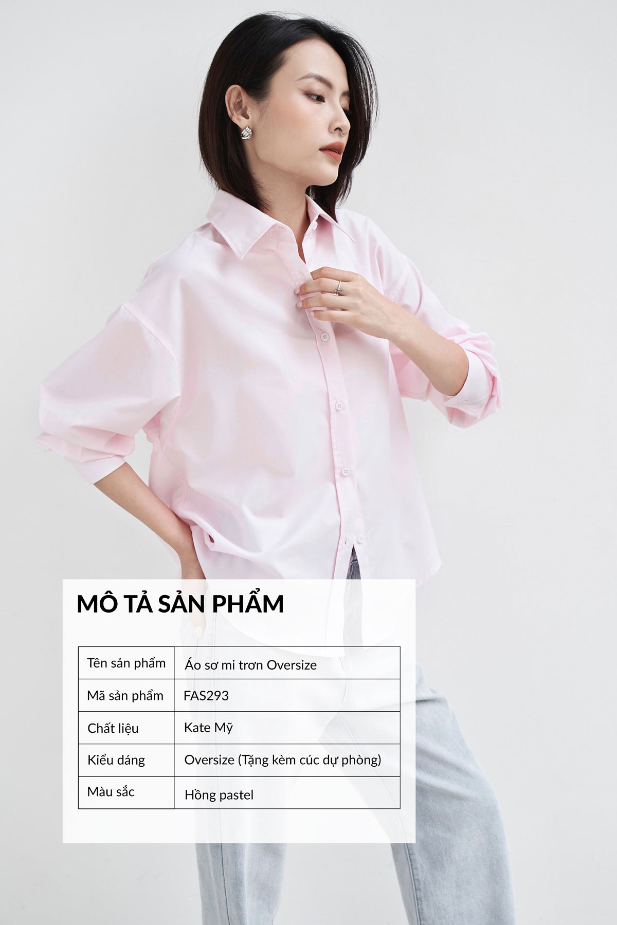 Áo sơ mi nữ GILLEE oversized hồng pastel