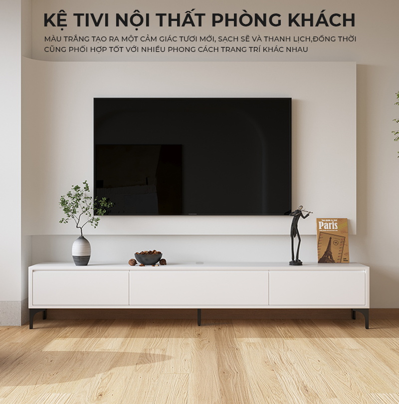 Kệ tivi thông minh 3 cánh mở trắng, thiết kế hiện đại thương hiệu ...