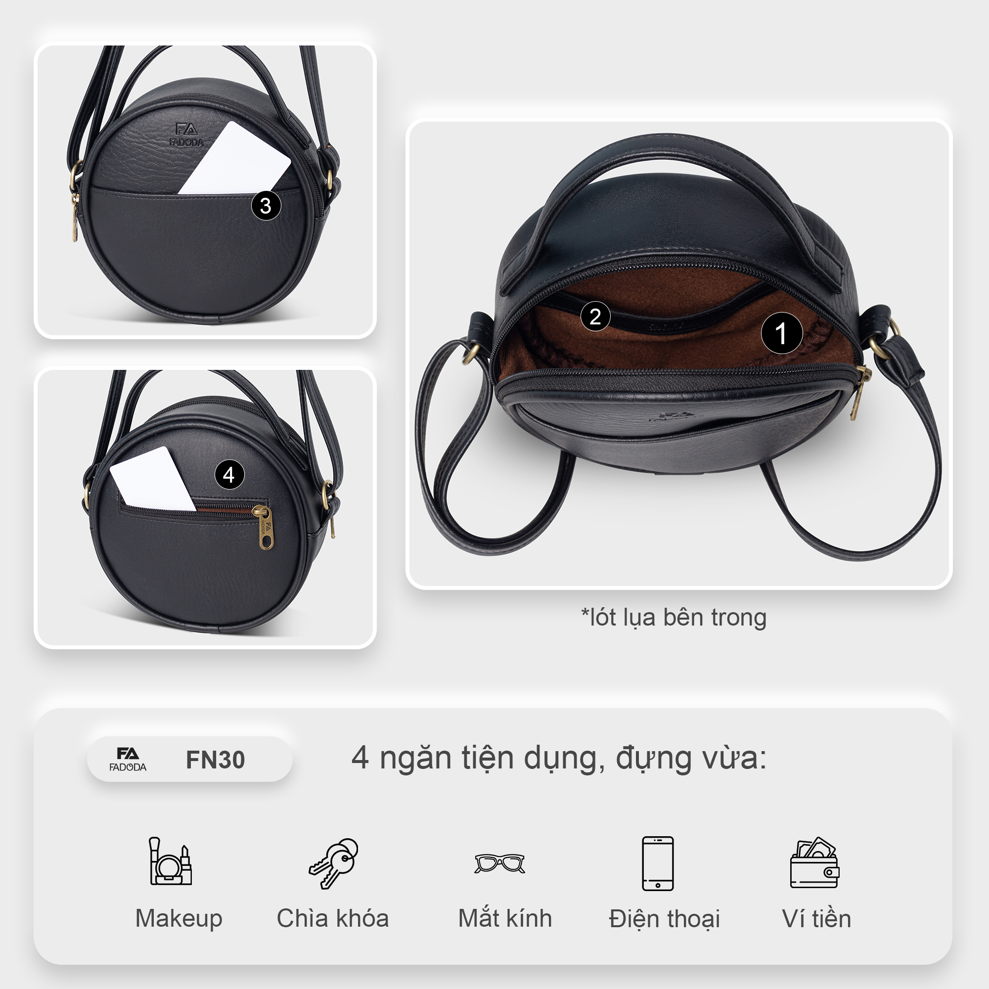 Mô tả Túi đeo chéo da nữ tròn mini FADODA FN30 - 6