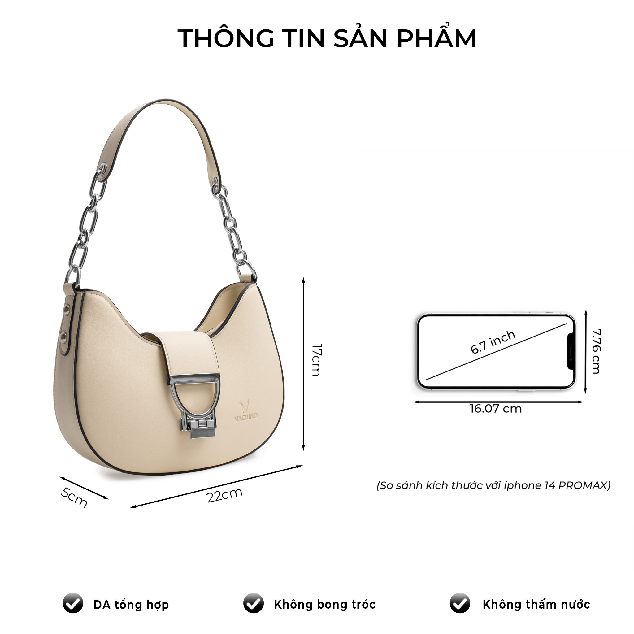 Mô tả Túi xách nữ sang chảnh đáy tròn Love Charm VACHINO-TX042 - 3