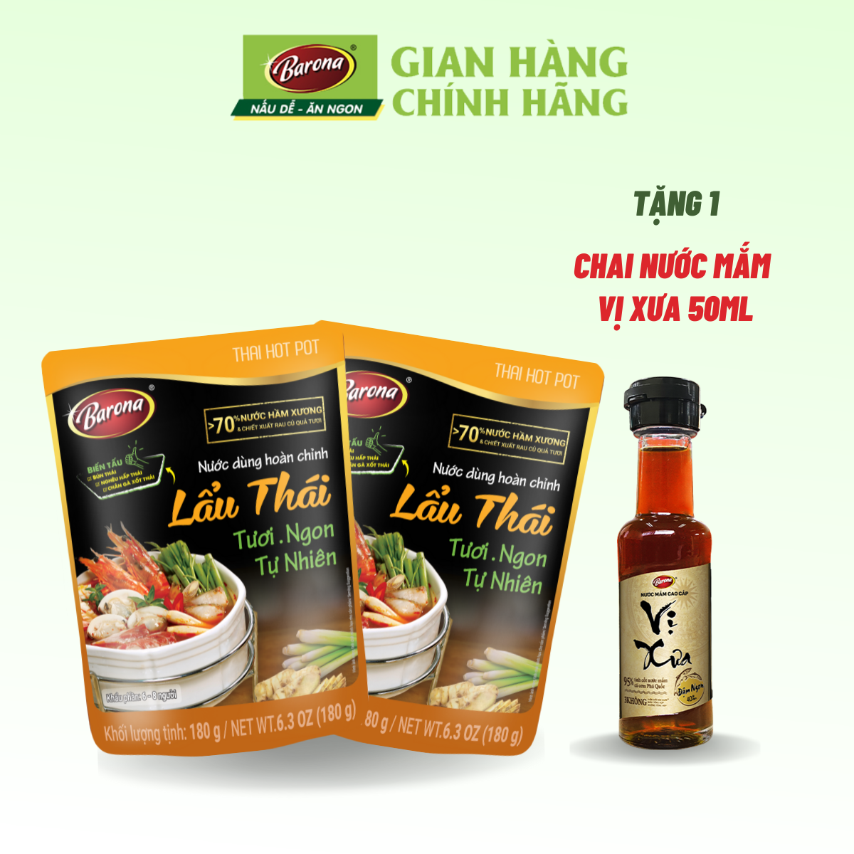Mô tả Combo 2 gói Nước Dùng Lẩu Thái Barona 180g [Tặng 1 chai Nước Mắm Cao Cấp Vị Xưa 40 độ đạm 50ml] - 1
