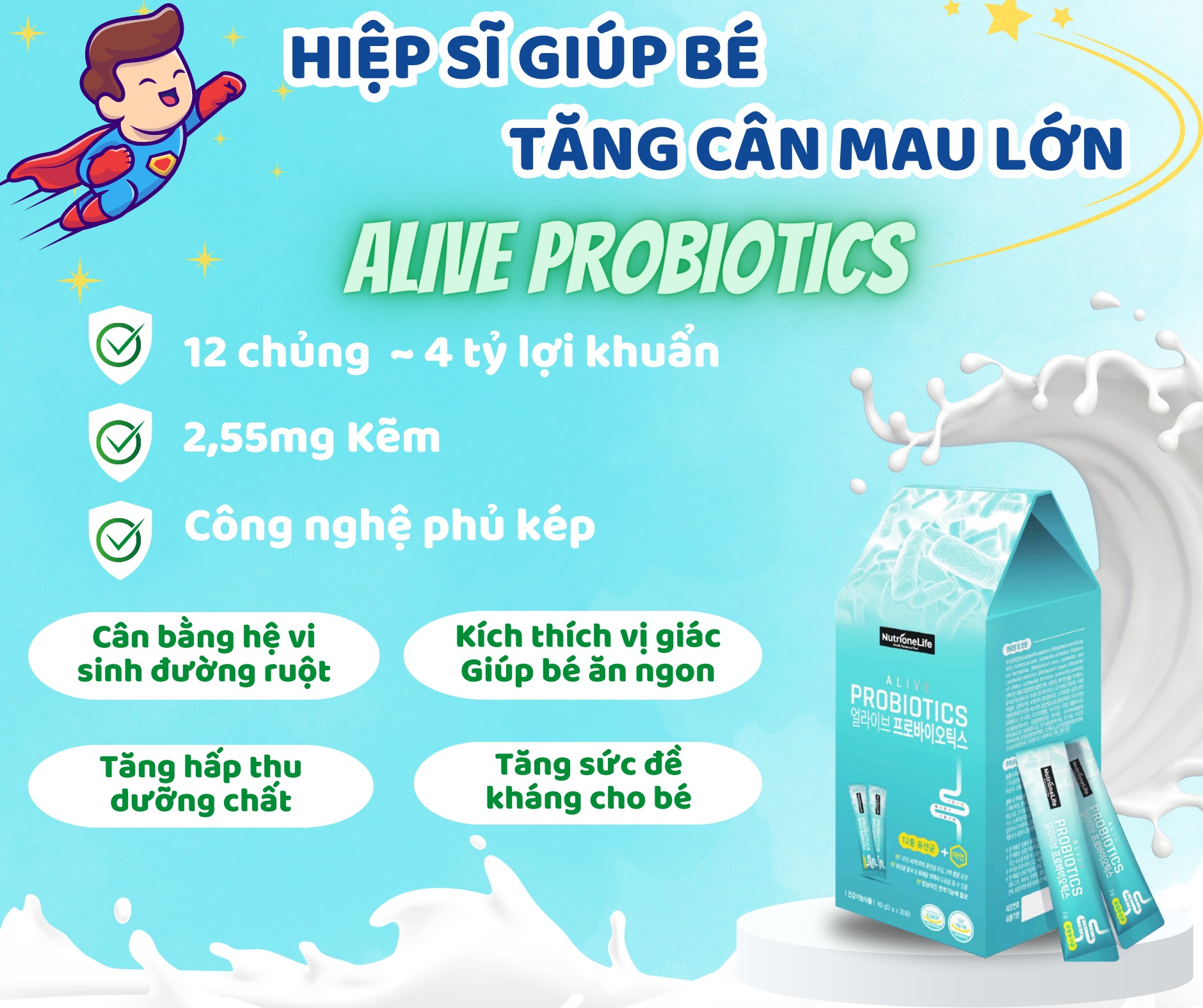 Mô tả COMBO 3 Hộp Men Vi Sinh Alive Probiotics 12 Chủng Lợi Khuẩn Và Kẽm Giúp Tiêu Hóa Khỏe, Tăng Hấp Thu 2g/Gói - 4