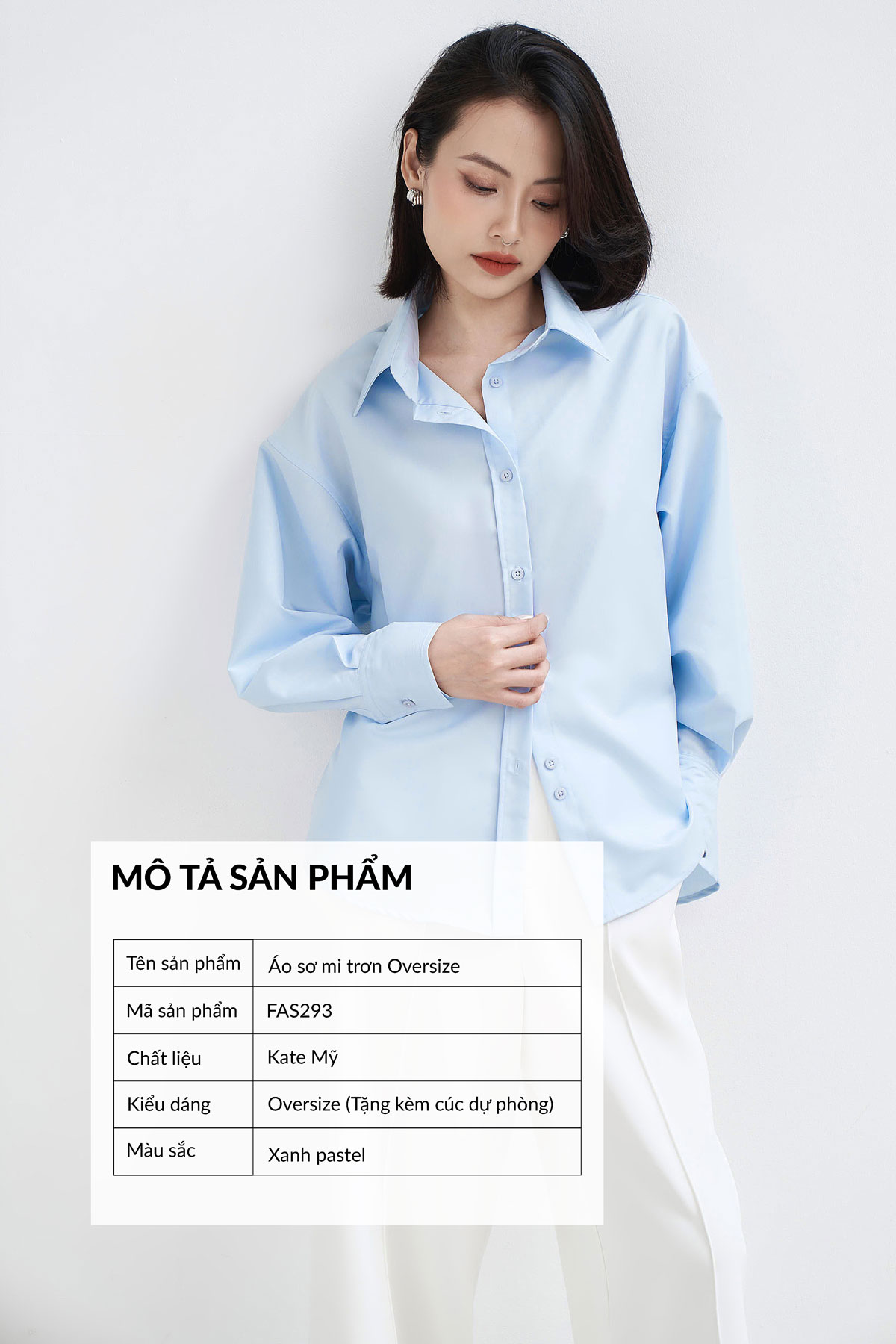 Áo sơ mi nữ GILLEE oversized xanh pastel