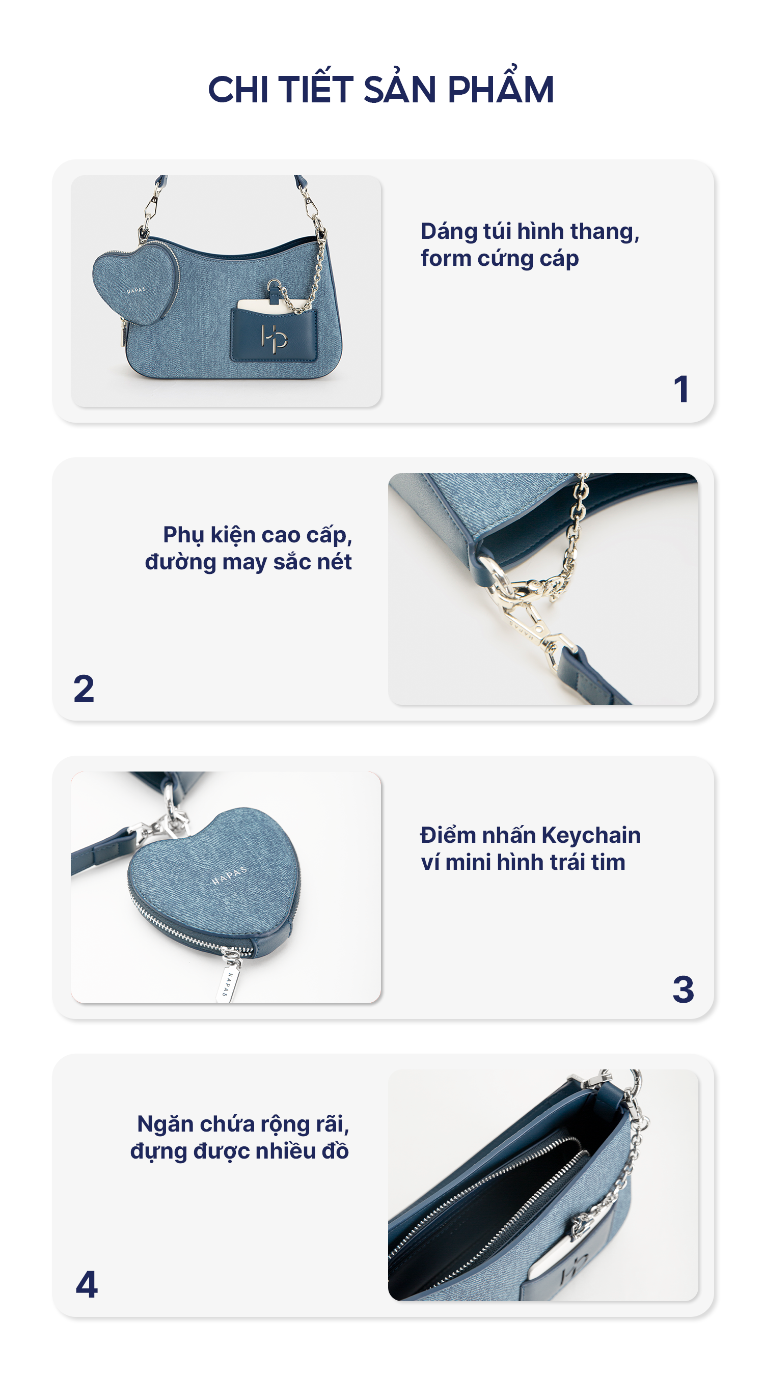 Mô tả Túi Xách Nữ Hobo Đáy Vuông Love Charm HAPAS - TDV240358 - 2
