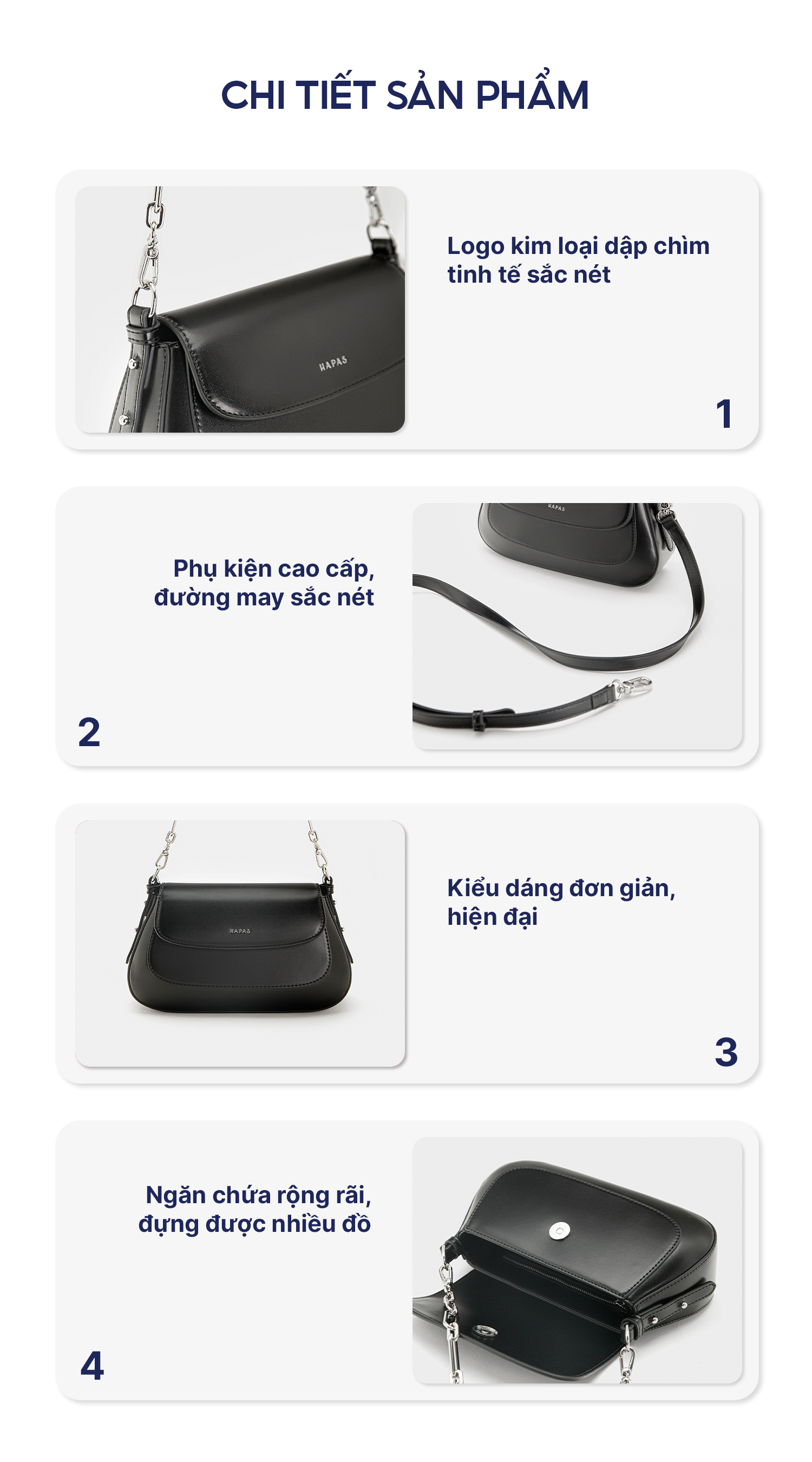 Mô tả Túi Đeo Vai Hobo Nắp Gập Chain Handle White HAPAS - TDV24037 - 2