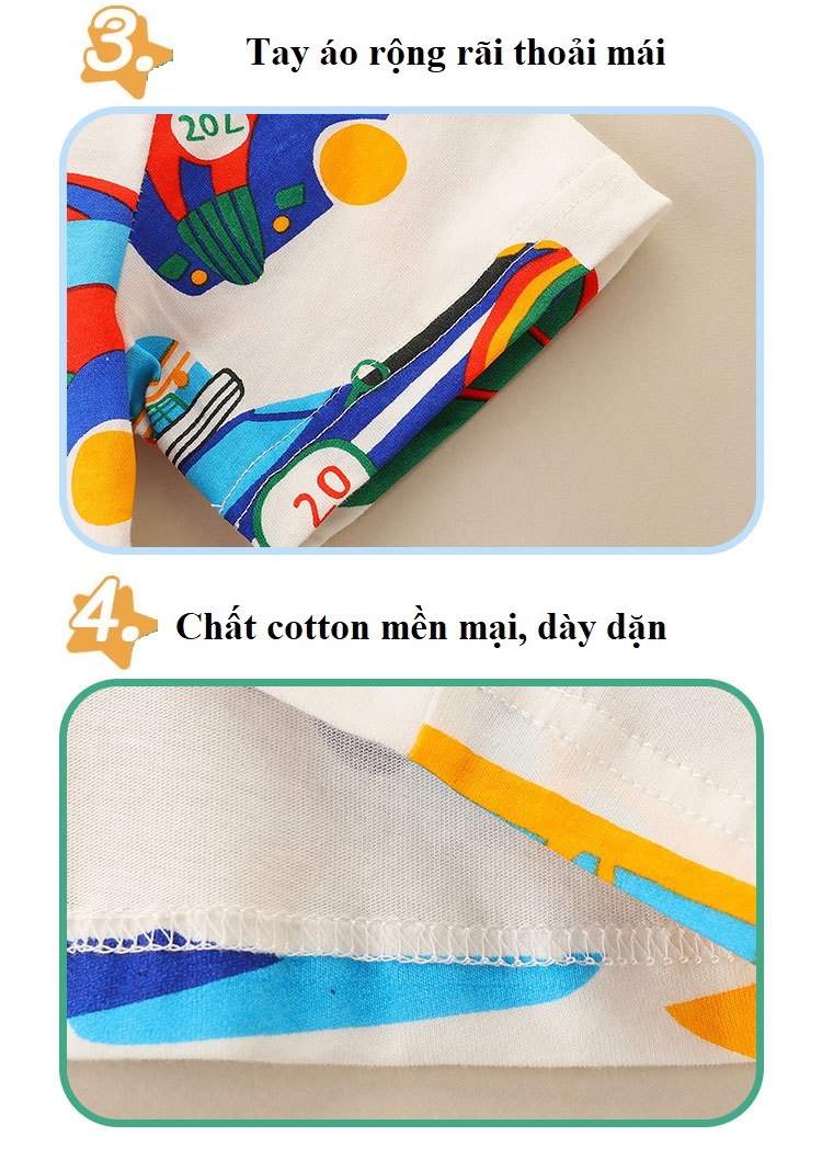 Bộ cộc tay bé trai SKIDS họa tiết khủng long
