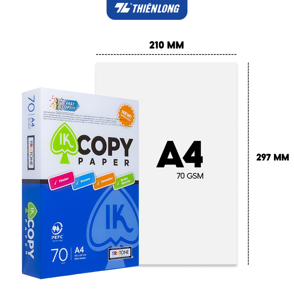 Mô tả Combo 5 ream giấy in A4, giấy photo 70gsm Thiên Long IK Copy 500 tờ - Thùng giấy A4 500 tờ cứng không gợn sóng - 2