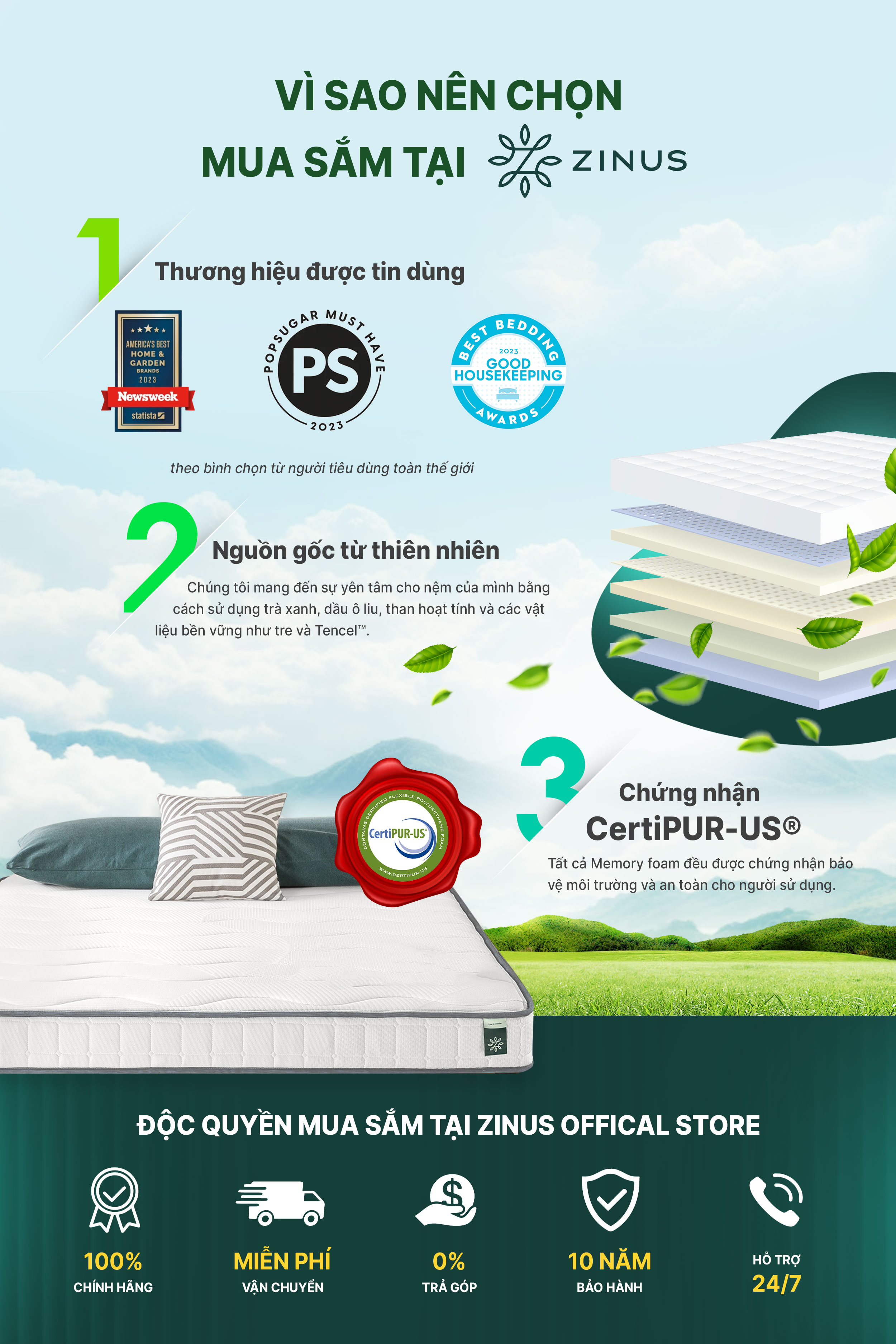 Mô tả Gối Cao Su Non Kết Hợp Gòn Tơ Tằm - Dual Side Memory Foam Pillow - 4