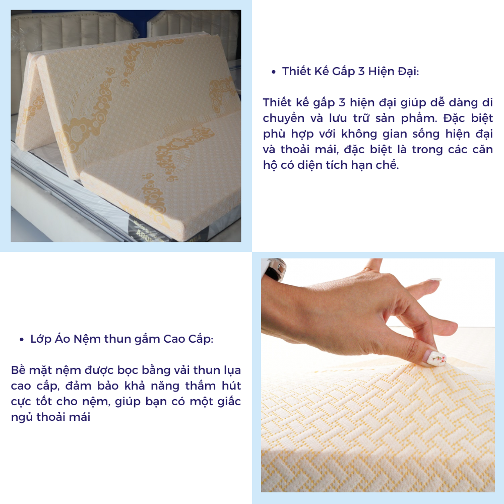 Mô tả Nệm Foam Aroma Classic Gấp 3, Nệm Gấp Gọn Thông Minh, Êm Ái, Bảo Hành 10 Năm. - 4