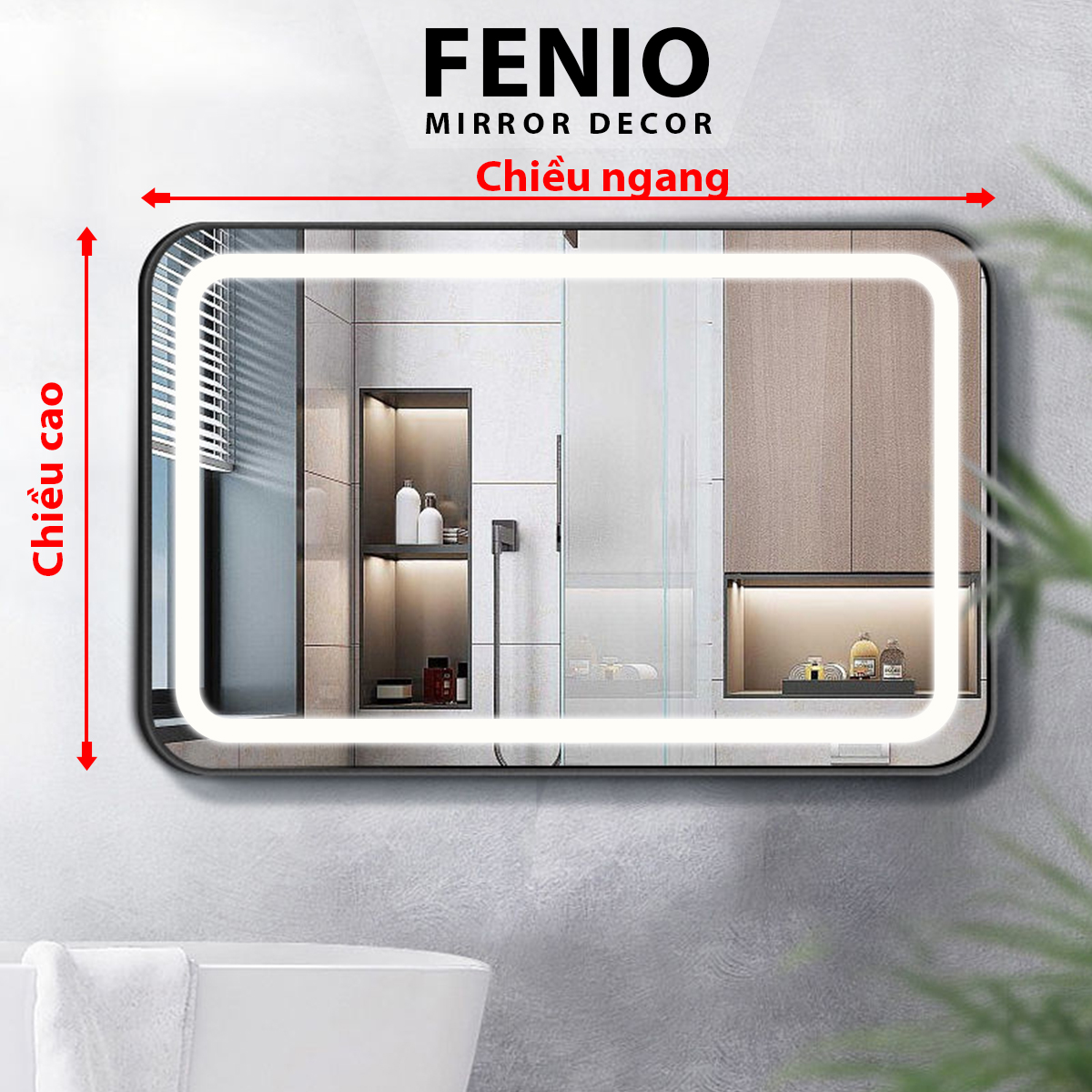 Mô tả Gương treo nhà tắm FENIO có led viền cảm ứng hình chữ nhật - 1