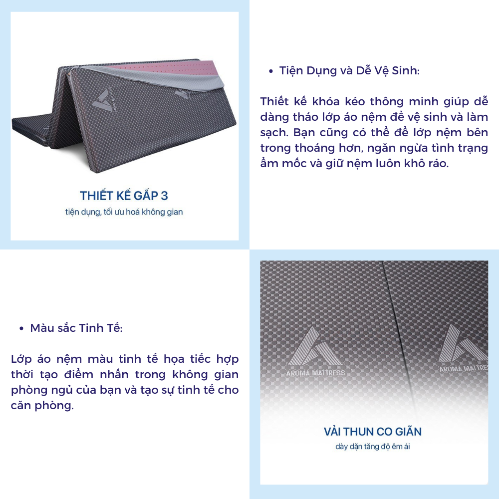 Mô tả Nệm Foam Aroma Luxury Gấp 3, Êm Ái, Đàn Hồi, Chính Hãng, Bảo Hành 10 năm - 4