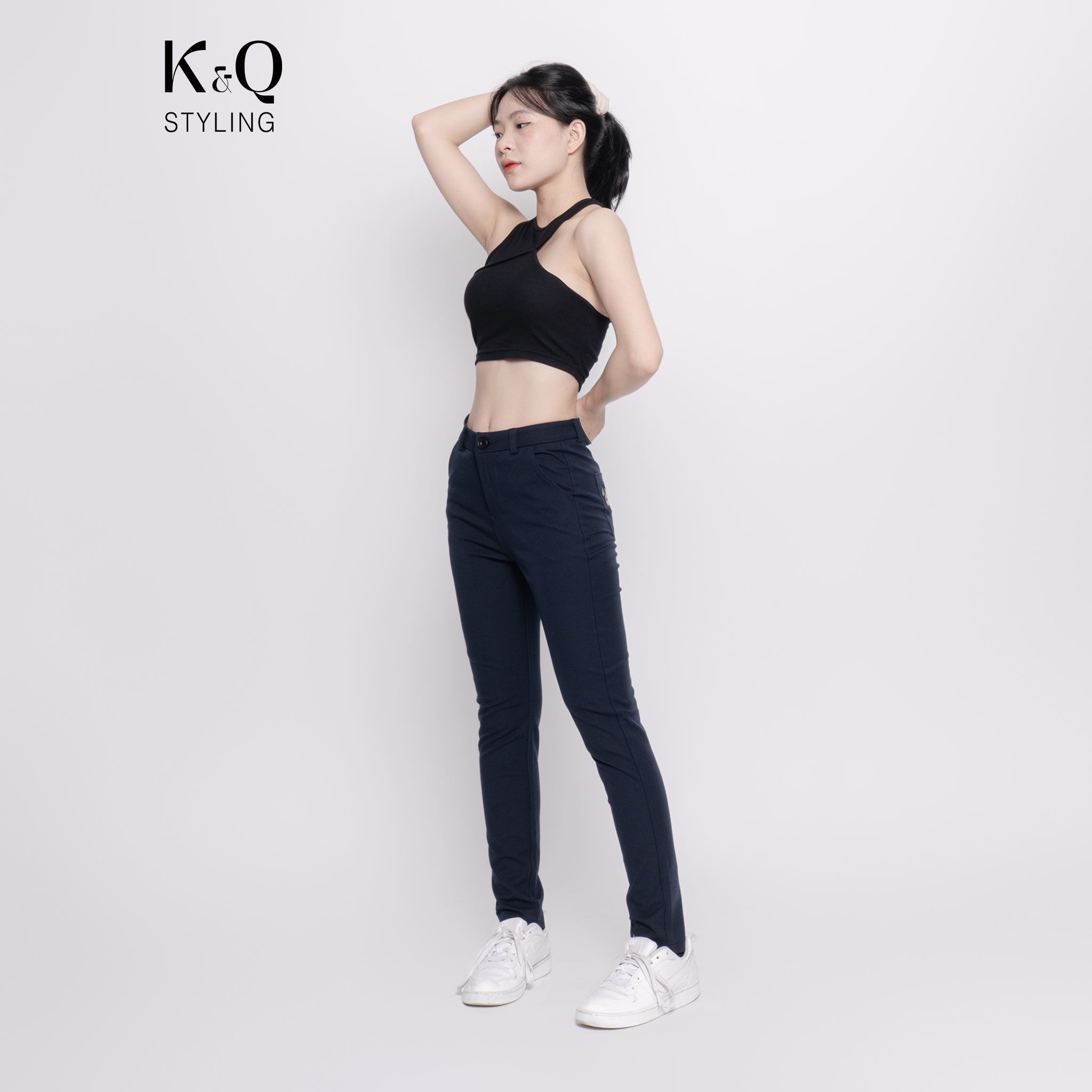 Mô tả Quần kaki nữ KQ STYLING ống đứng ôm dáng co giãn 4 chiều mềm mịn Xanh Đen cao cấp - 2