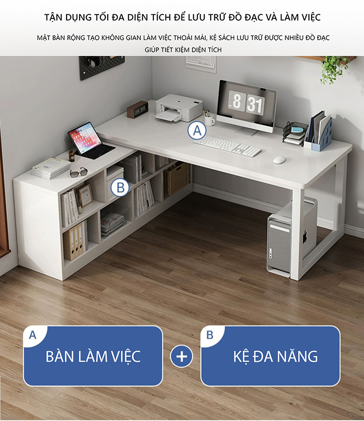 Mô tả Bàn làm việc chữ L kèm kệ sách thông minh thương hiệu IGA - Gm131 - 3