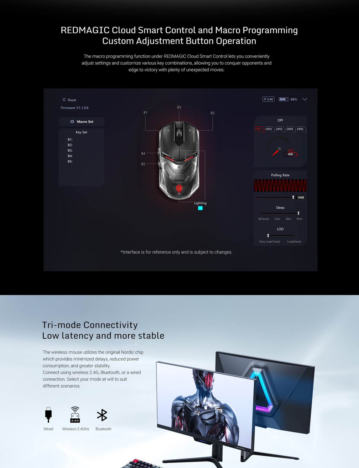 Chuột chơi game Nubia Redmagic GS001J PixArt PAW3395 Sensor Tri-mode ...