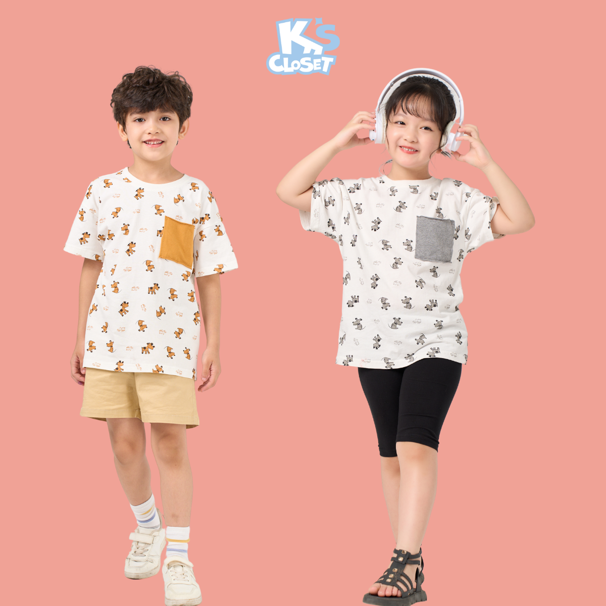Mô tả Áo Phông Cộc Tay K'S CLOSET Chất Liệu Cotton Cho Bé Trai Và Bé Gái Từ 10-65kg (2-14T) KT047FOS, E042FIS - 1