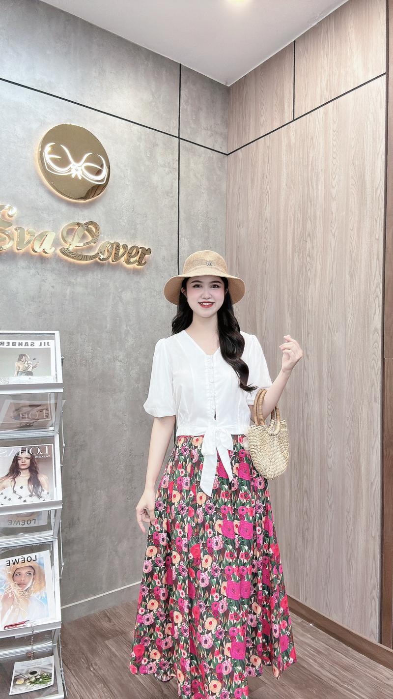 Mô tả Set bộ áo 1 màu mix chân váy hoa dáng dài kiểu dáng trẻ trung năng động Evalover - 3