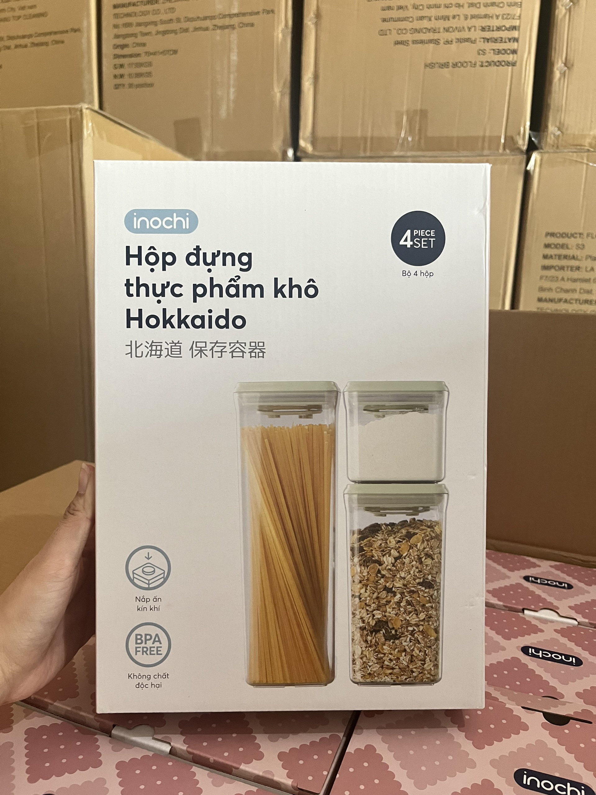 Mô tả Hộp đựng thực phẩm khô Hokkaido, kèm muỗng và viền roong cao su đựng sữa bột, đồ ăn dặm, gia vị, đồ khô - 1