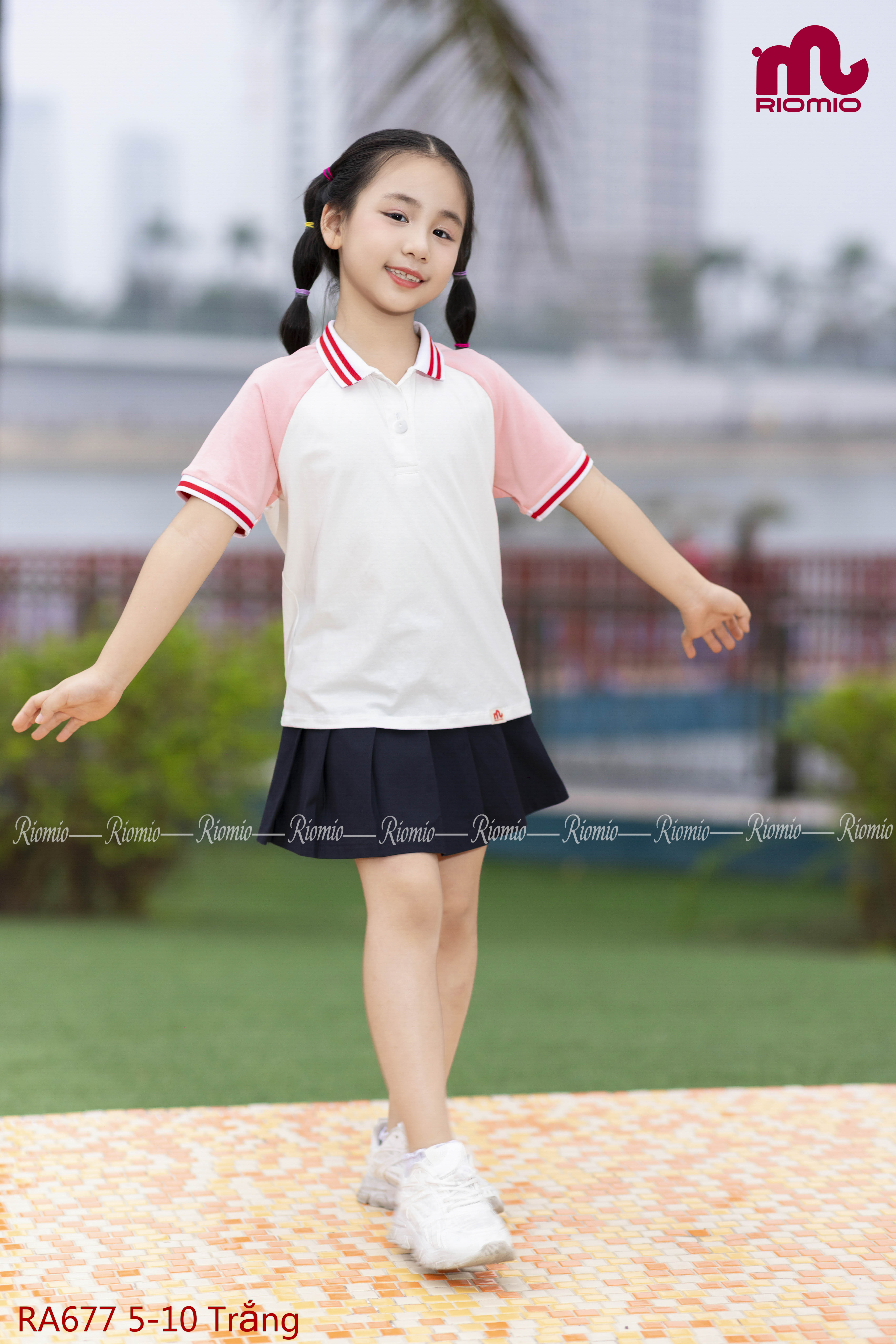 Mô tả Áo polo phối chân váy xếp ly RIOMIO - Có quần bảo hộ, size 21-42kg RA679,RA677,RCV661 - 1