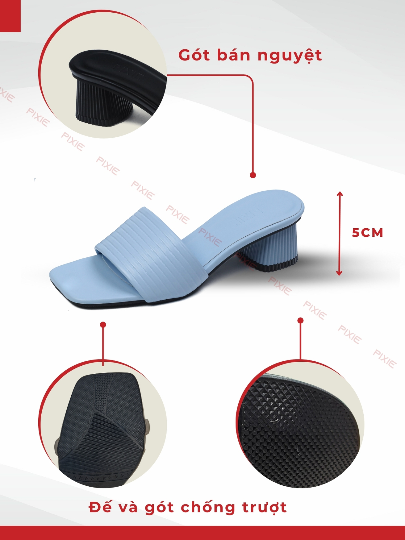 Mô tả Guốc Cao Gót Nữ 5cm Quai Kẻ Ngang Pixie E117 - 2