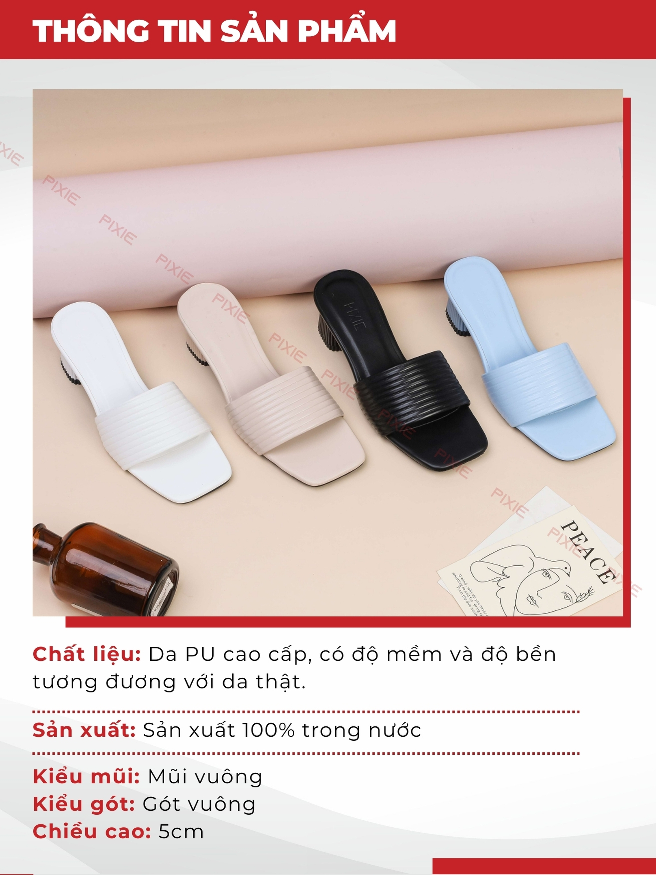 Mô tả Guốc Cao Gót Nữ 5cm Quai Kẻ Ngang Pixie E117 - 3
