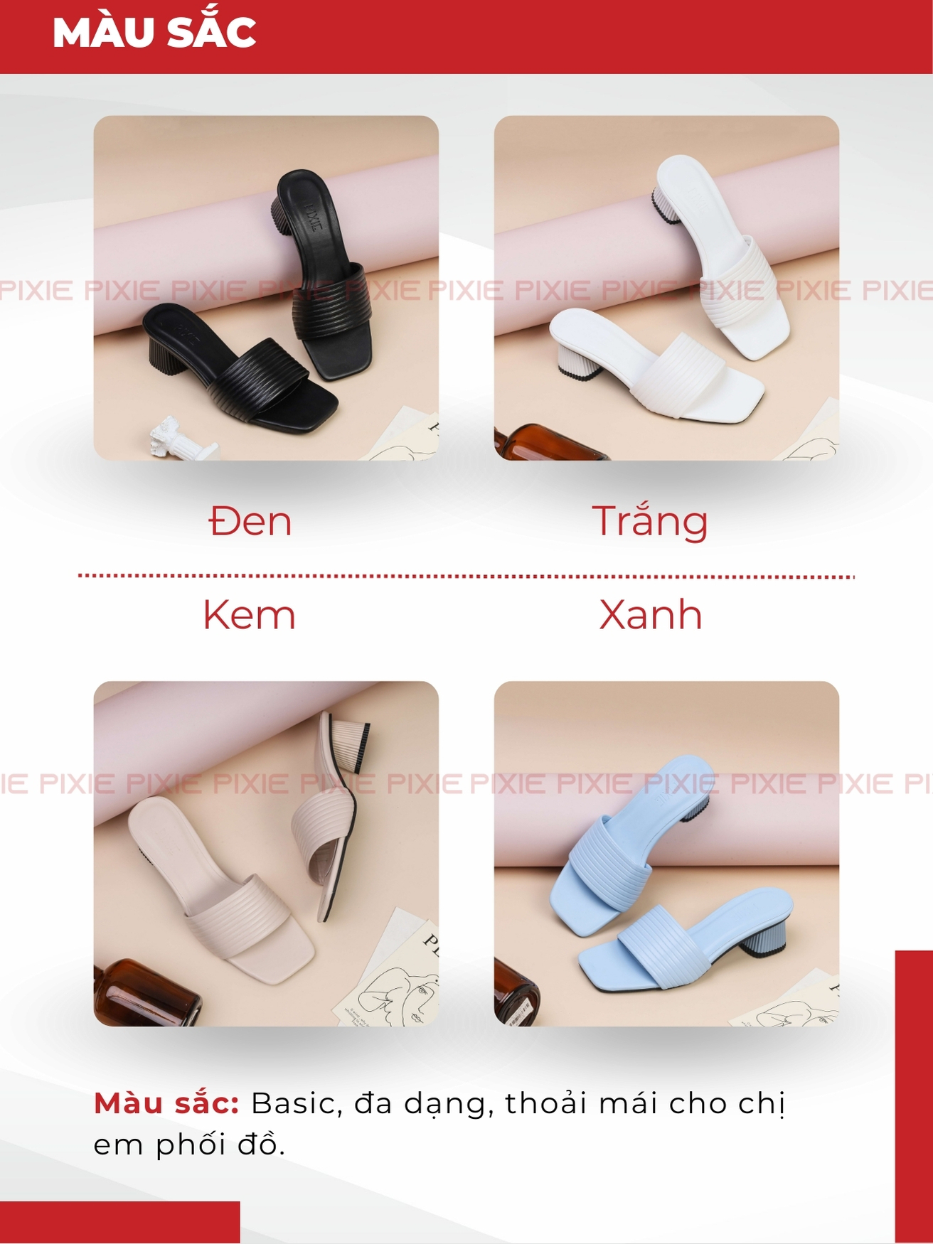 Mô tả Guốc Cao Gót Nữ 5cm Quai Kẻ Ngang Pixie E117 - 4