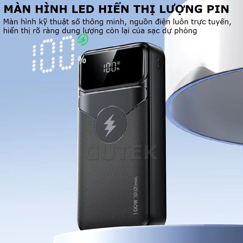 Mô tả Sạc dự phòng 30000mah sạc nhanh 100w pin dung lượng lớn có sẵn dây cho nhiều điện thoại - Gutek DX66 - 6