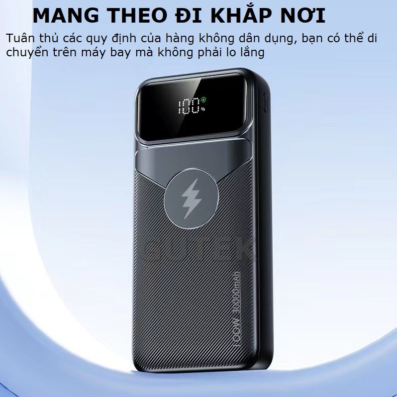 Mô tả Sạc dự phòng 30000mah sạc nhanh 100w pin dung lượng lớn có sẵn dây cho nhiều điện thoại - Gutek DX66 - 8