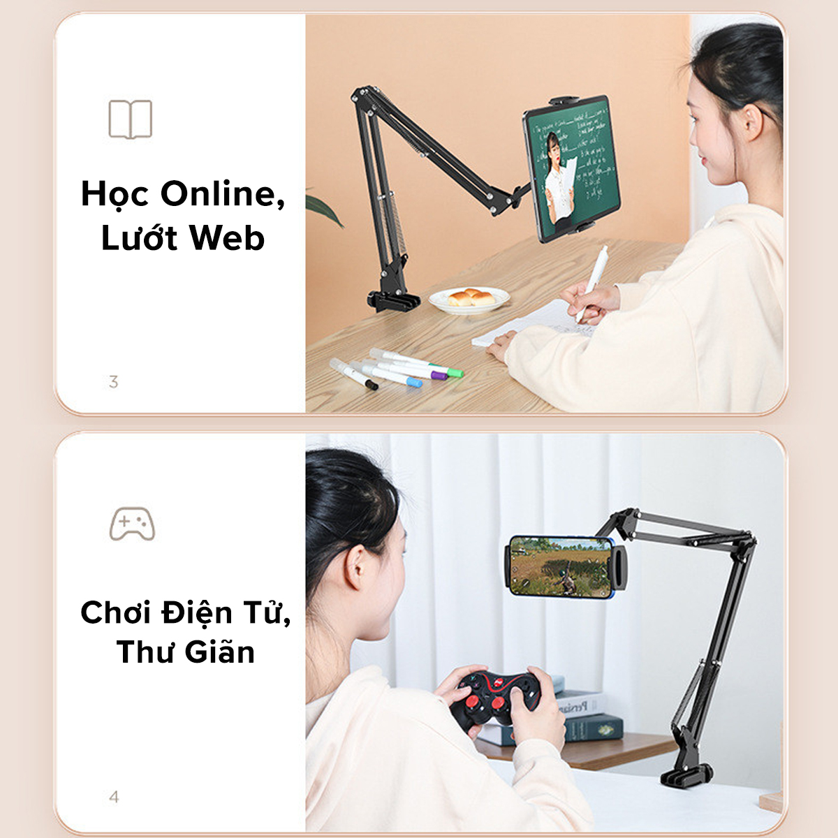 Mô tả Giá Đỡ Điện Thoại, Máy Tính Bảng, Ipad Mở Rộng Đến 25cm Có Kẹp Bàn Khung Kim Loại 35cm Xoay 360 Độ Chính Hãng Amalife - 2