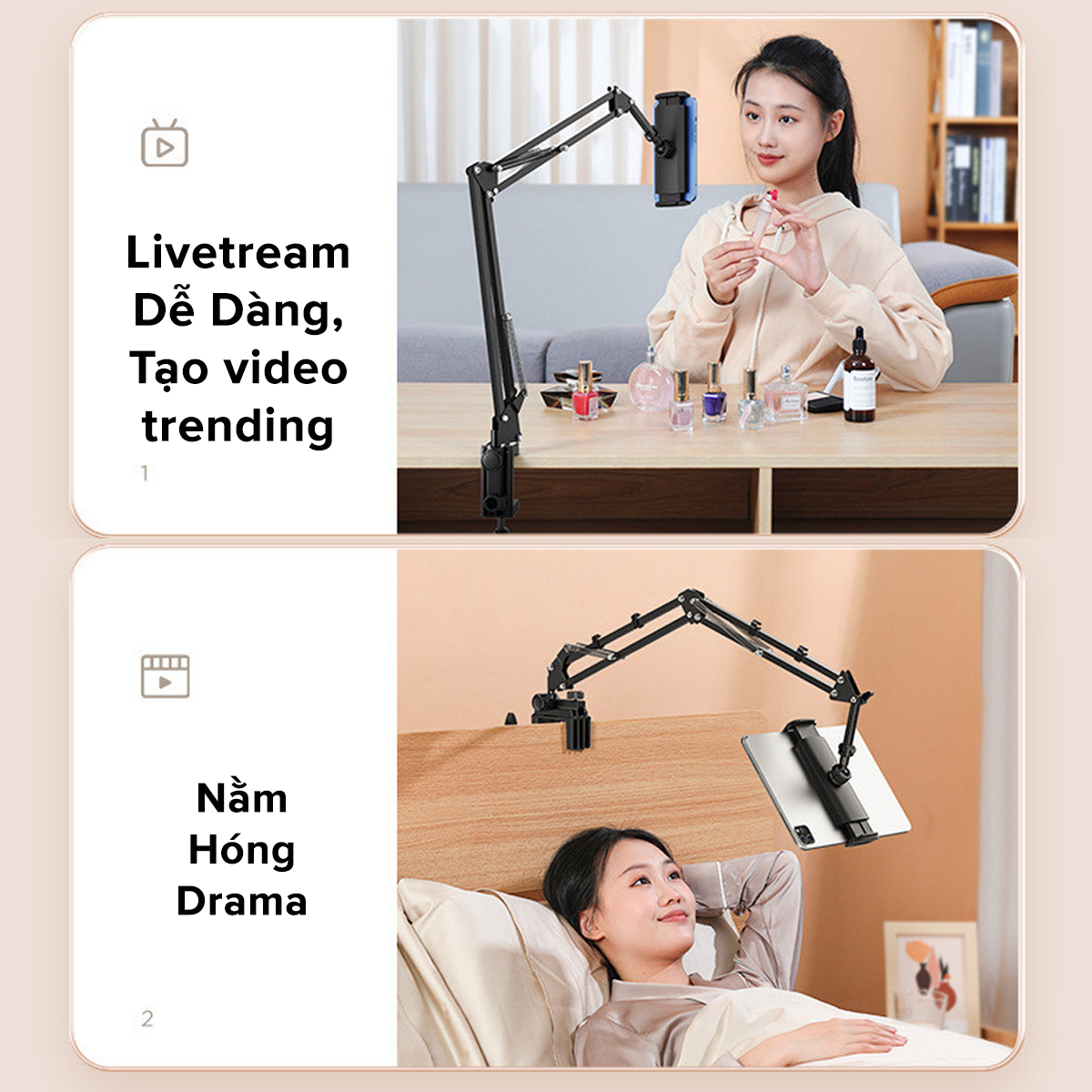 Mô tả Giá Đỡ Điện Thoại, Máy Tính Bảng, Ipad Mở Rộng Đến 25cm Có Kẹp Bàn Khung Kim Loại 35cm Xoay 360 Độ Chính Hãng Amalife - 3