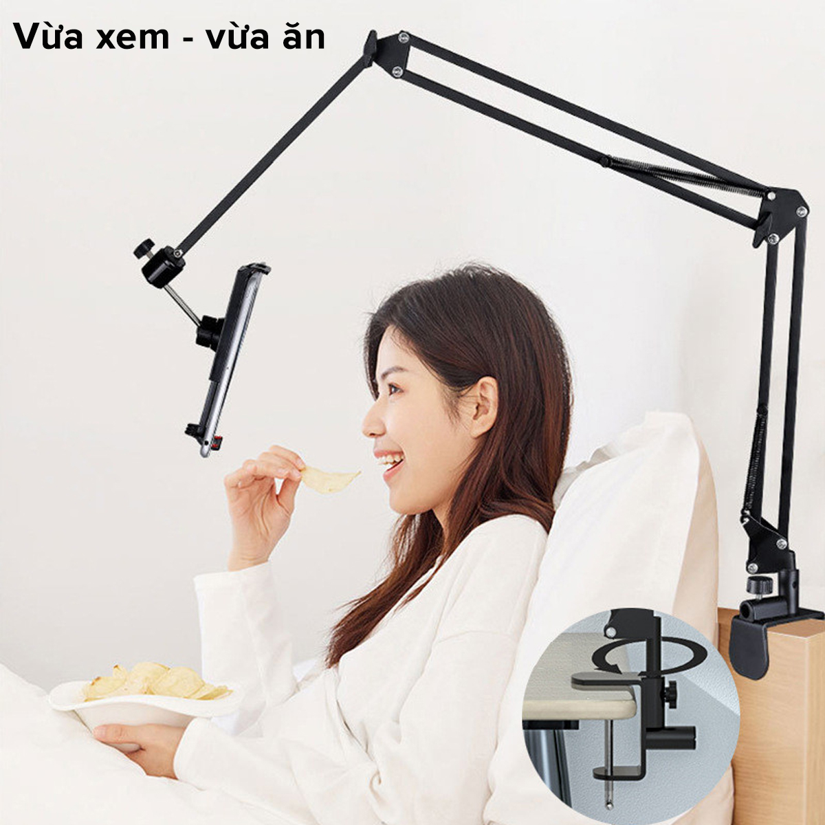Mô tả Giá Đỡ Điện Thoại, Máy Tính Bảng, Ipad Mở Rộng Đến 25cm Có Kẹp Bàn Khung Kim Loại 35cm Xoay 360 Độ Chính Hãng Amalife - 6