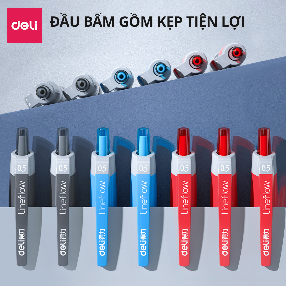 Mô tả Bút Gel Bấm Deli Bi Nước Mực Xanh/Đen/Đỏ Cho Văn Phòng Học Sinh Ngòi 0.5mm - Mực Đều Chữ Đẹp - Có Ngòi Thay Thế - 4