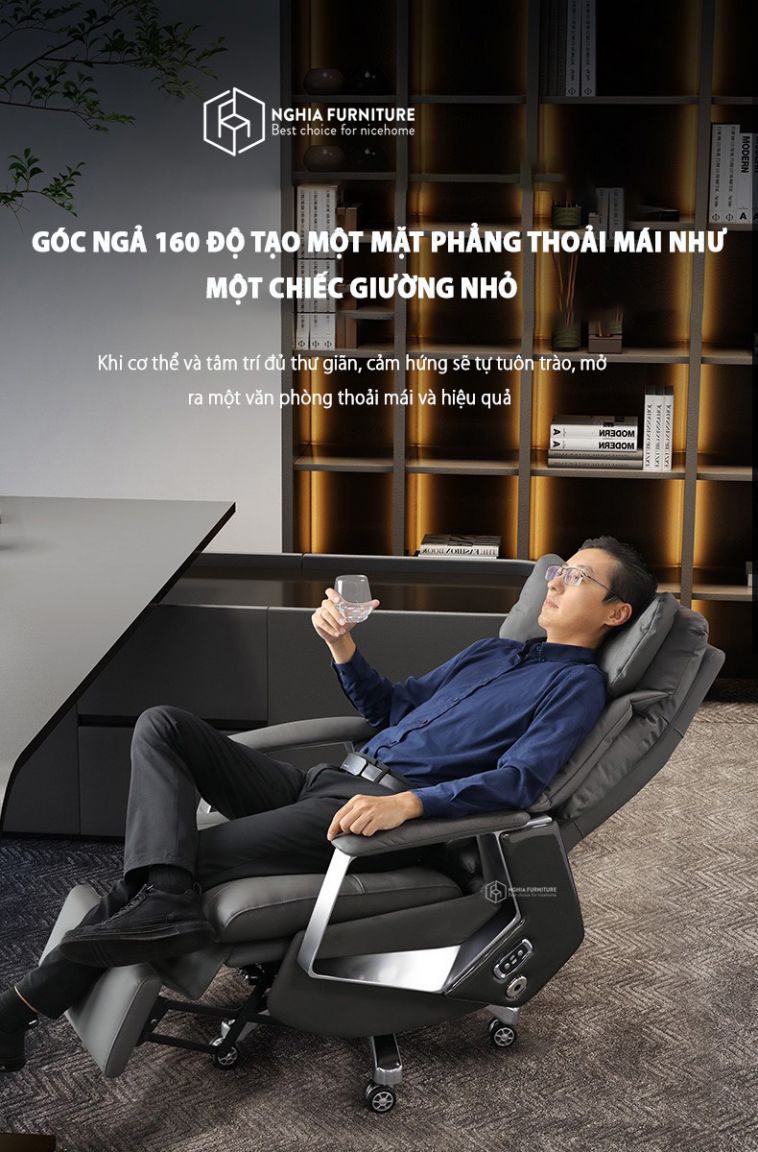 Mô tả Ghế giám đốc Nghia furniture Master pro 3, Da bò, massagen 2 chế độ, lưng công thái học, BH 3 năm - 2