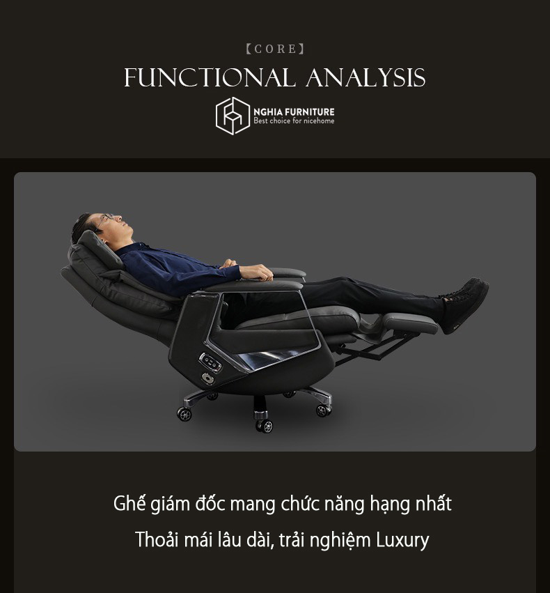 Mô tả Ghế giám đốc Nghia furniture Master pro 3, Da bò, massagen 2 chế độ, lưng công thái học, BH 3 năm - 6