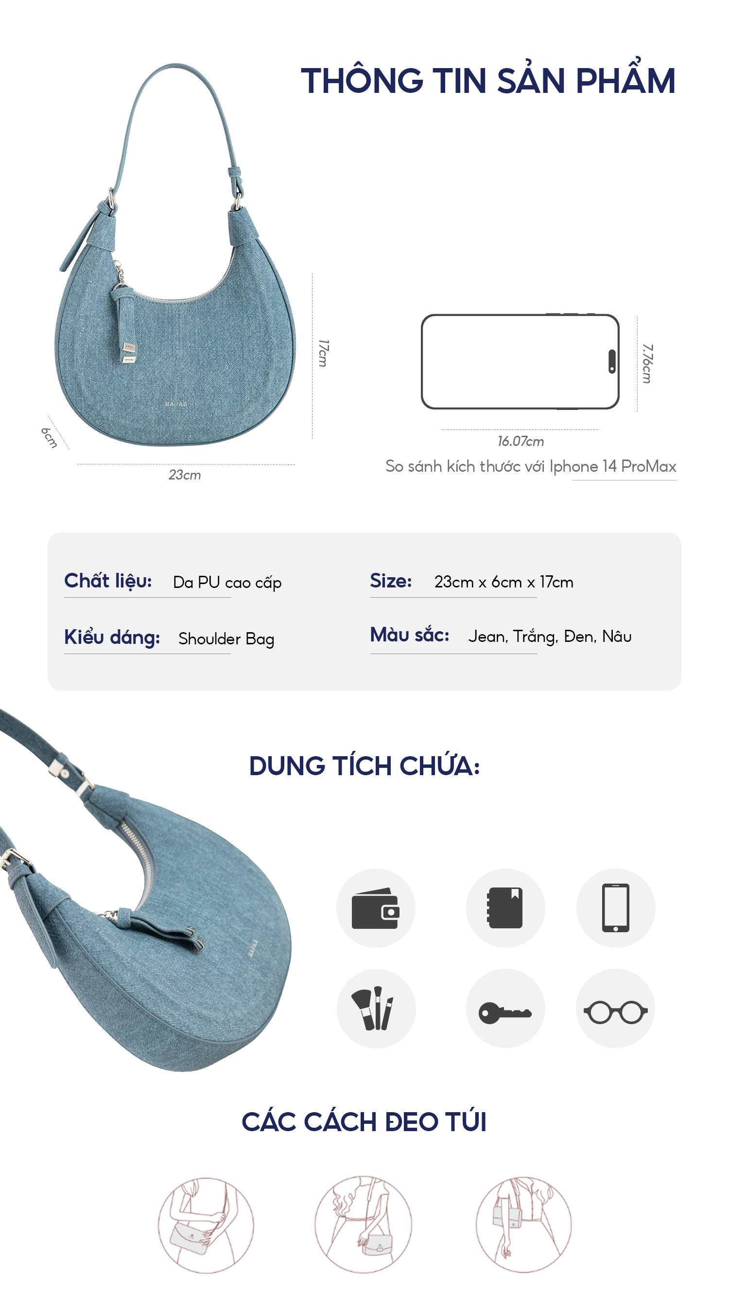 Mô tả Túi Xách Hobo Dập Nổi Line Embossed White Sz 23 HAPAS - TDV240369 - 1
