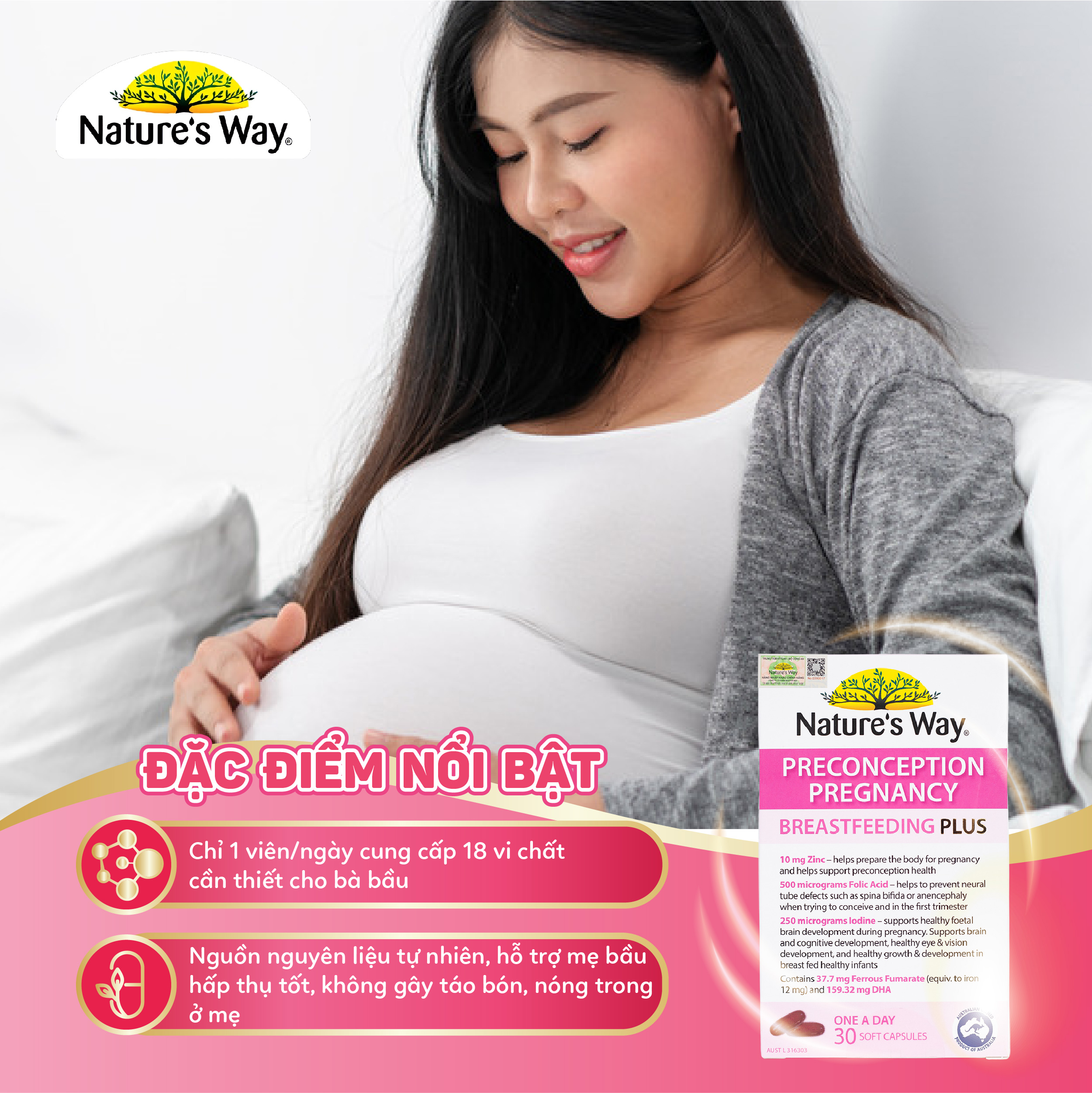 Mô tả Viên Uống Bổ Sung Vitamin Tổng Hợp Cho Bà Bầu Nature's Way PreConception Pregnancy Breastfeeding Plus – Hộp 30 Viên - 5