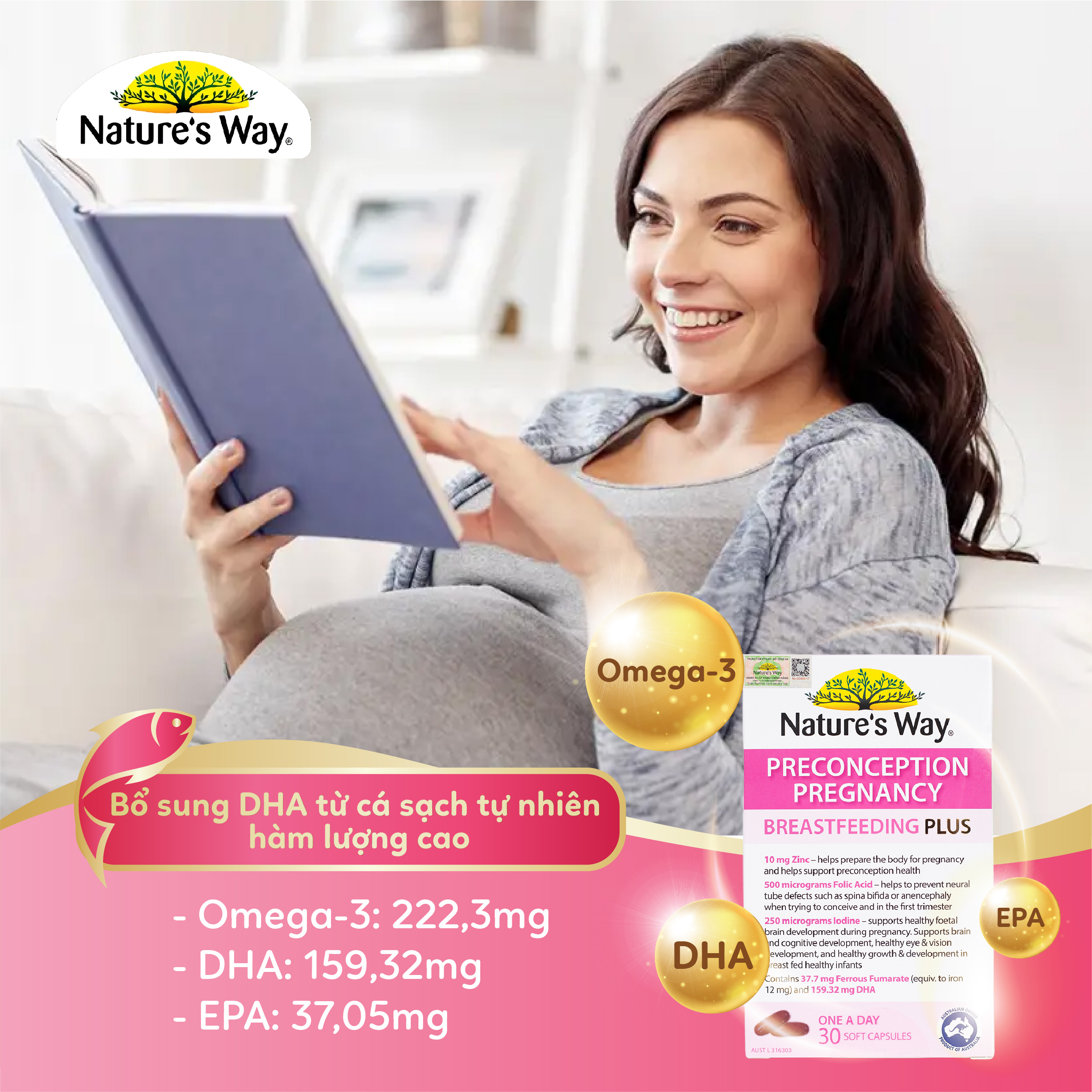 Mô tả Viên Uống Bổ Sung Vitamin Tổng Hợp Cho Bà Bầu Nature's Way PreConception Pregnancy Breastfeeding Plus – Hộp 30 Viên - 6