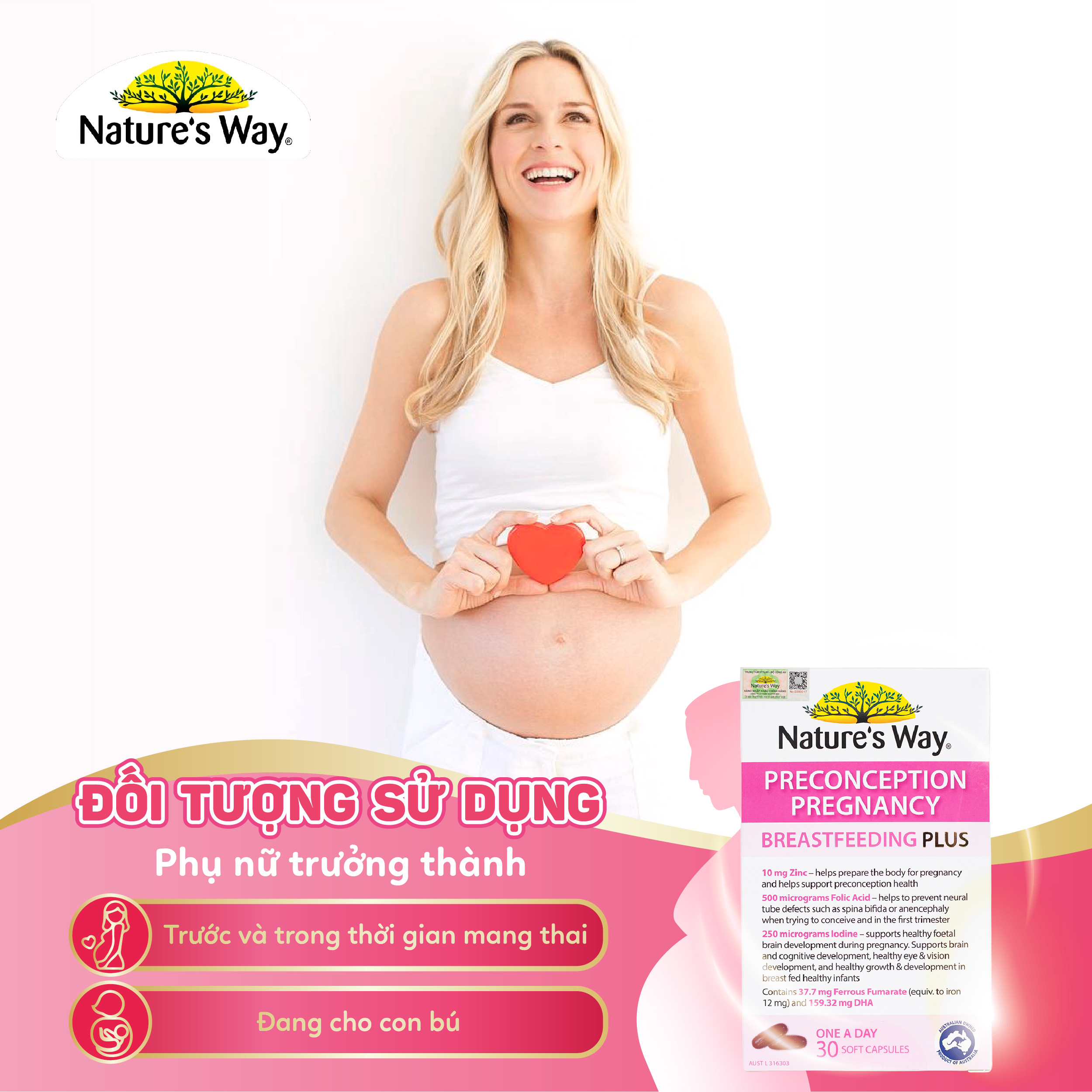 Mô tả Viên Uống Bổ Sung Vitamin Tổng Hợp Cho Bà Bầu Nature's Way PreConception Pregnancy Breastfeeding Plus – Hộp 30 Viên - 7