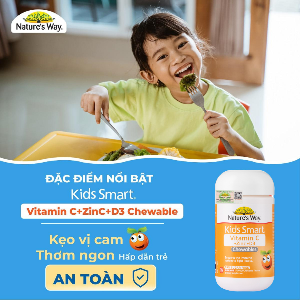 Mô tả Viên Nhai Nature’s Way Kids Smart Vitamin C+ZinC+D3 Chewable Tablets Bổ Sung Vitamin Cho Bé Phát Triển Toàn Diện 75 Viên - 3