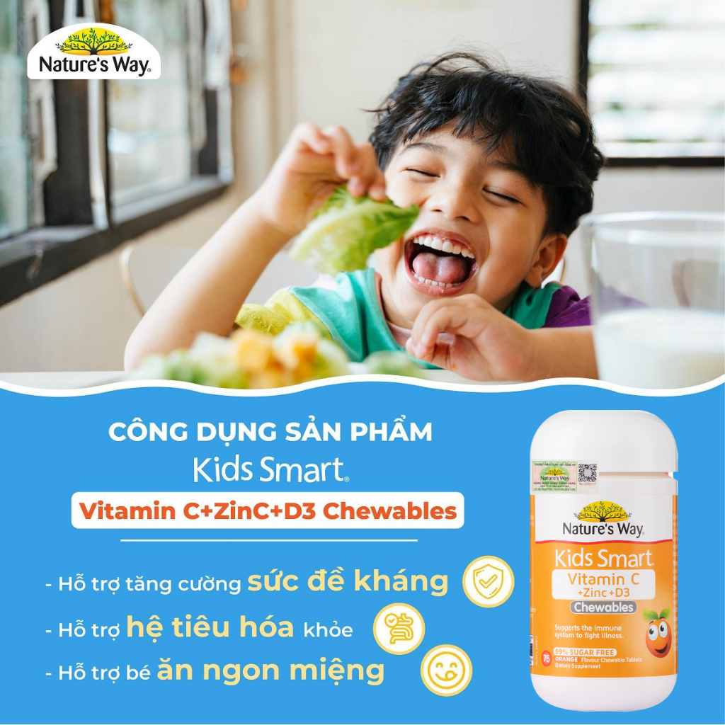 Mô tả Viên Nhai Nature’s Way Kids Smart Vitamin C+ZinC+D3 Chewable Tablets Bổ Sung Vitamin Cho Bé Phát Triển Toàn Diện 75 Viên - 4