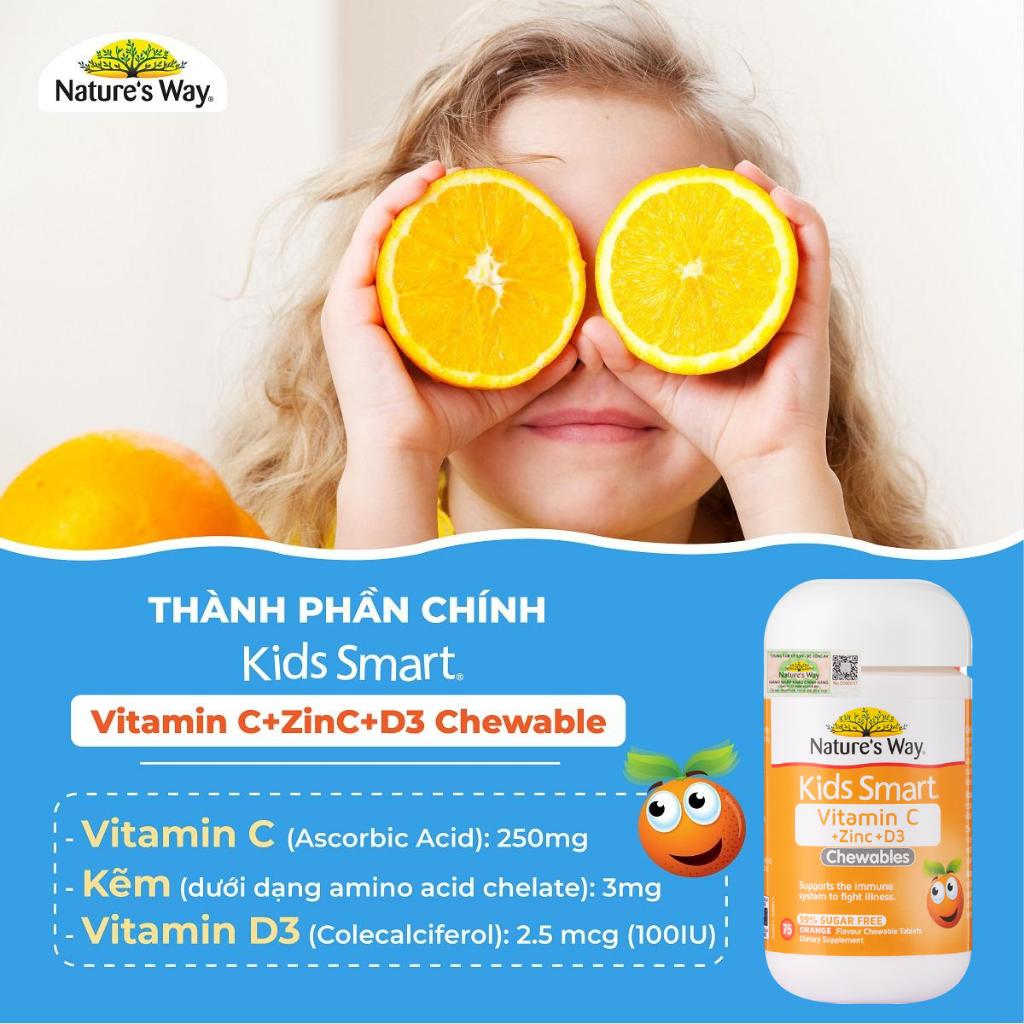 Mô tả Viên Nhai Nature’s Way Kids Smart Vitamin C+ZinC+D3 Chewable Tablets Bổ Sung Vitamin Cho Bé Phát Triển Toàn Diện 75 Viên - 5