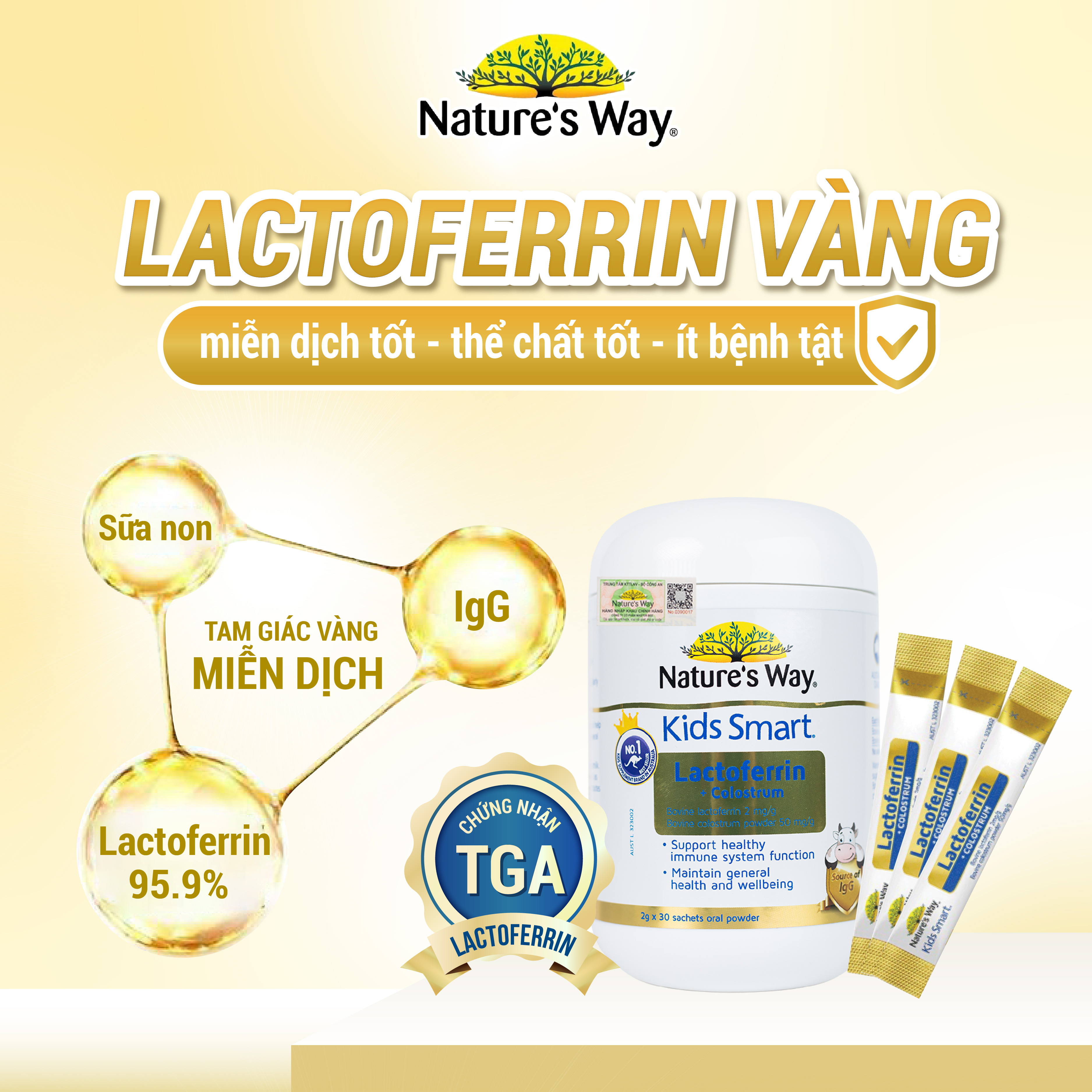 Mô tả Sữa Bột Nature’s Way Kids Smart Lactoferrin + Colostrum Hỗ Trợ Tăng Cường Đề Kháng, Miễn Dịch Cho Bé 30 Gói (2g/gói) - 1