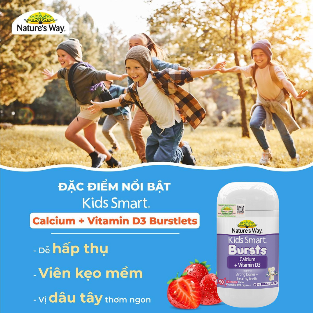 Mô tả Viên Nhai Canxi Sữa Cho Bé Nature’s Way Kids Smart Calcium + Vitamin D3 Burstlets, Hỗ Trợ Xương Và Răng Chắc Khỏe 50v/h - 3
