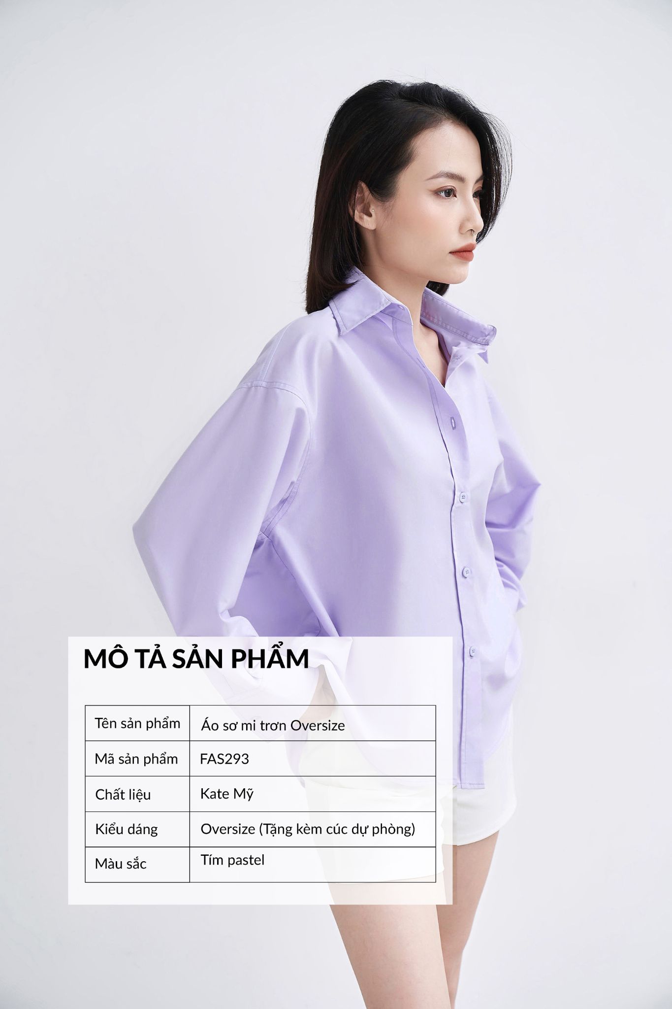 Áo sơ mi nữ GILLEE dáng oversized tím pastel