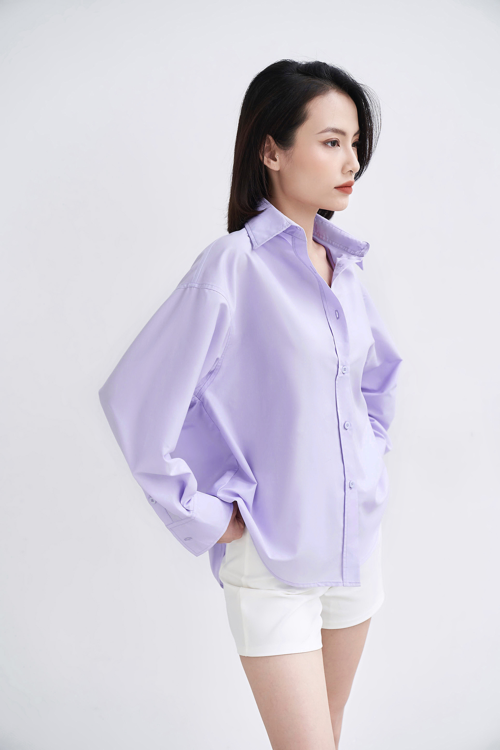 GILLEE áo sơ mi oversized tím pastel