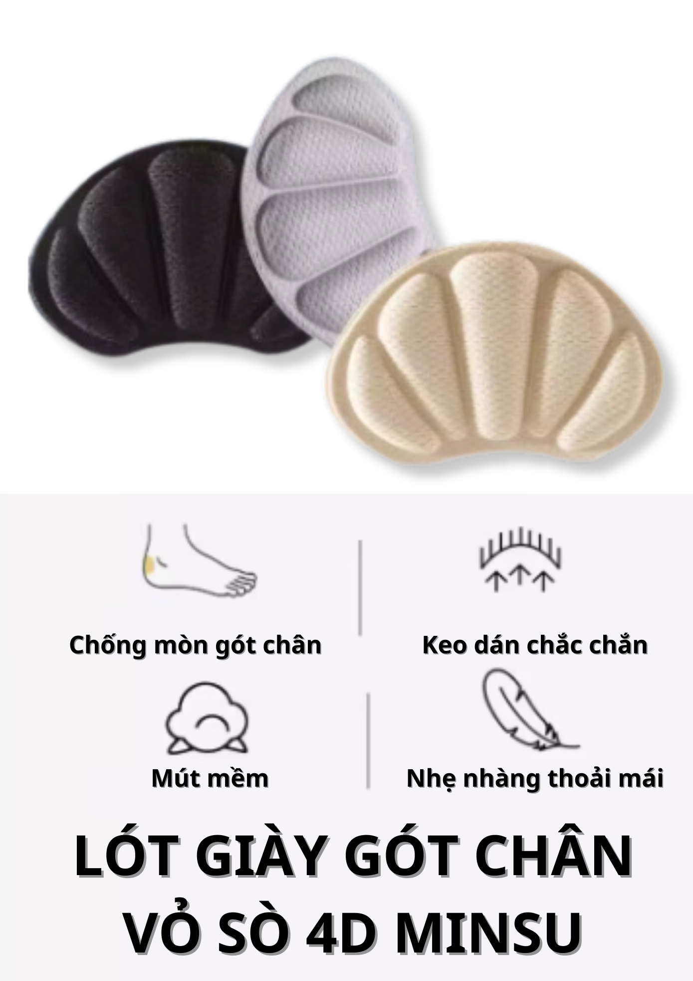 Mô tả Miếng Dán Lót Gót Giày Vỏ Sò MINSU M5514 Đệm Chống Trầy Chân, Bị Rộng Chuyên Cho Giày Cao Gót, Thể Thao Nữ - 1