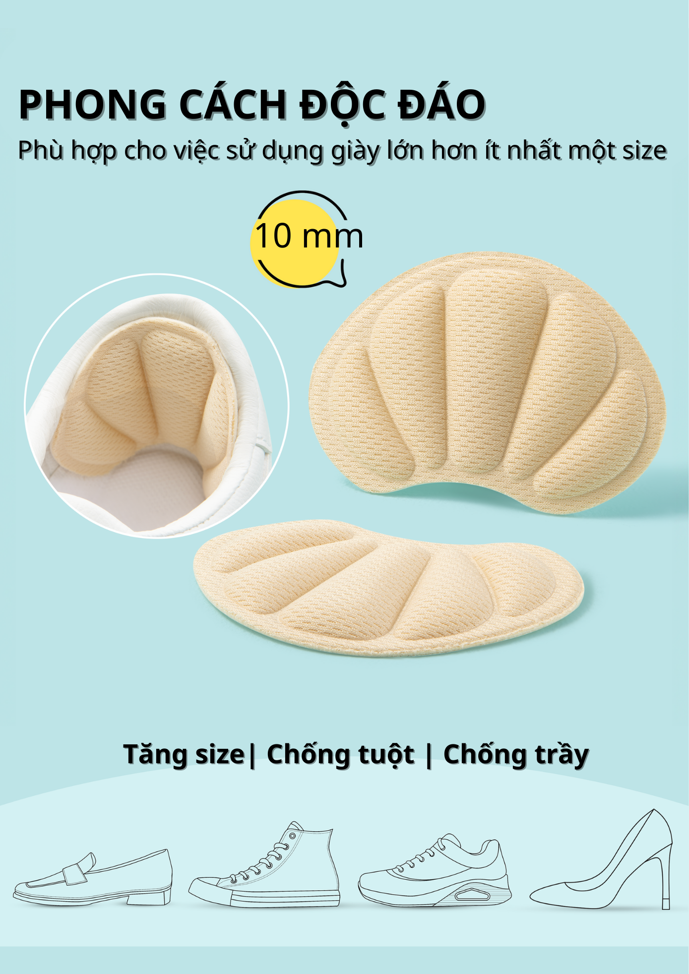 Mô tả Miếng Dán Lót Gót Giày Vỏ Sò MINSU M5514 Đệm Chống Trầy Chân, Bị Rộng Chuyên Cho Giày Cao Gót, Thể Thao Nữ - 7