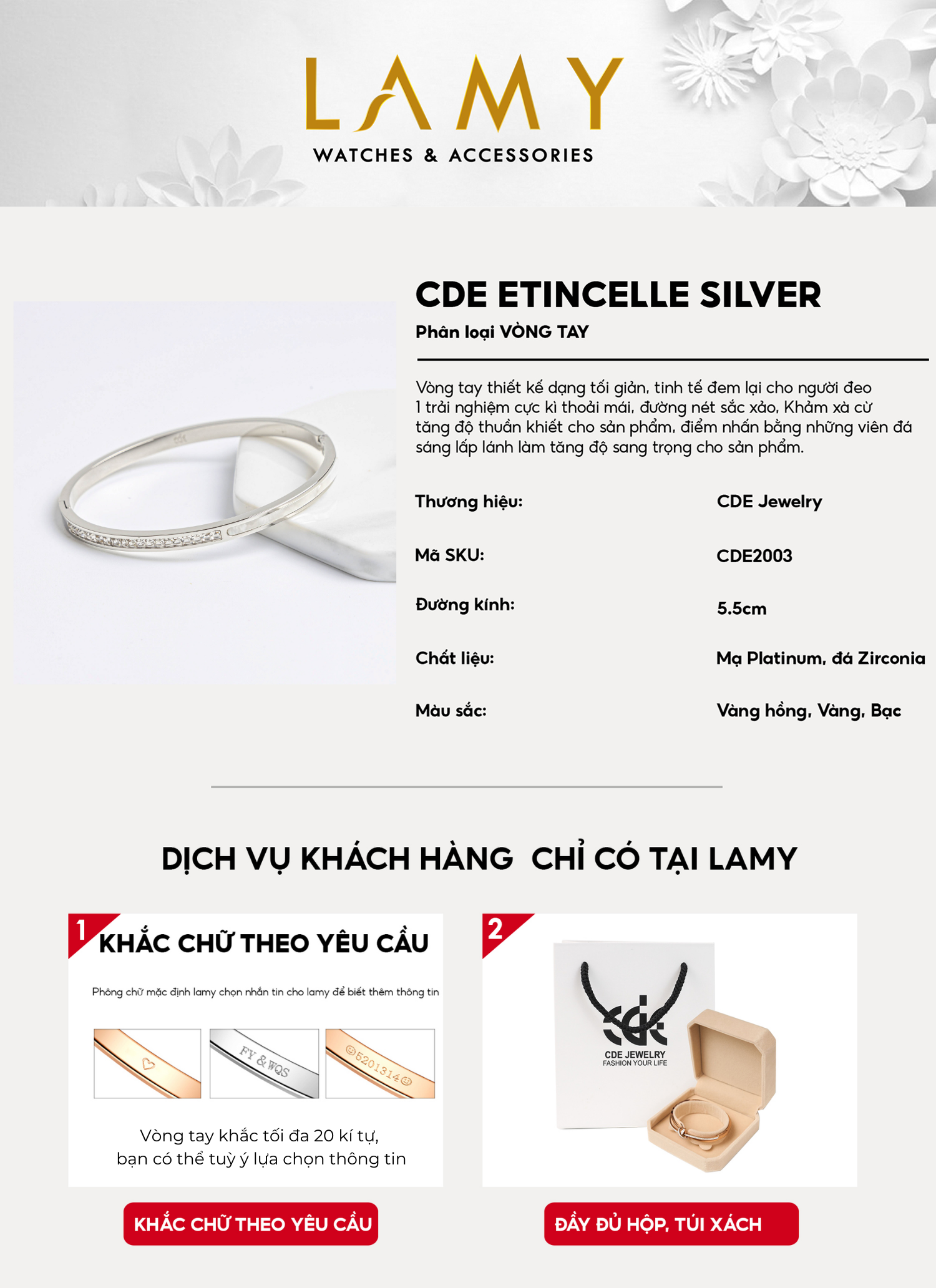 Mô tả Vòng tay CDE Etincelle Silver Bracelet CDE2003 - Vòng tay nam nữ Lamy - 1
